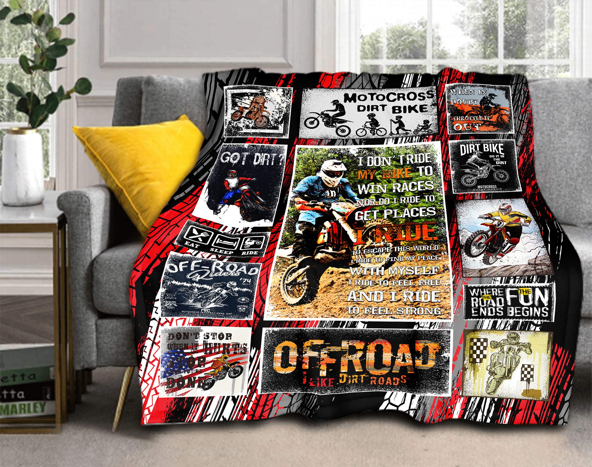 Premium Dirt Bike Fleece Blanket - 50x60 Inch Soft Motocross Throw for Men & Boys - Ideal for Bed, Couch, Car & Motorcycle Sports Gifts - Cozy Warm Blanket Perfect for Racing Fans, Camping & Home Decor