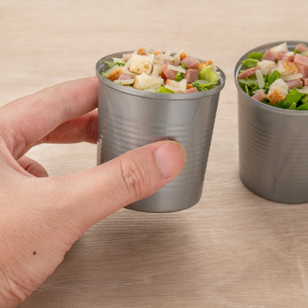 4 oz Round Silver Plastic Tin Can with Lid (2.5