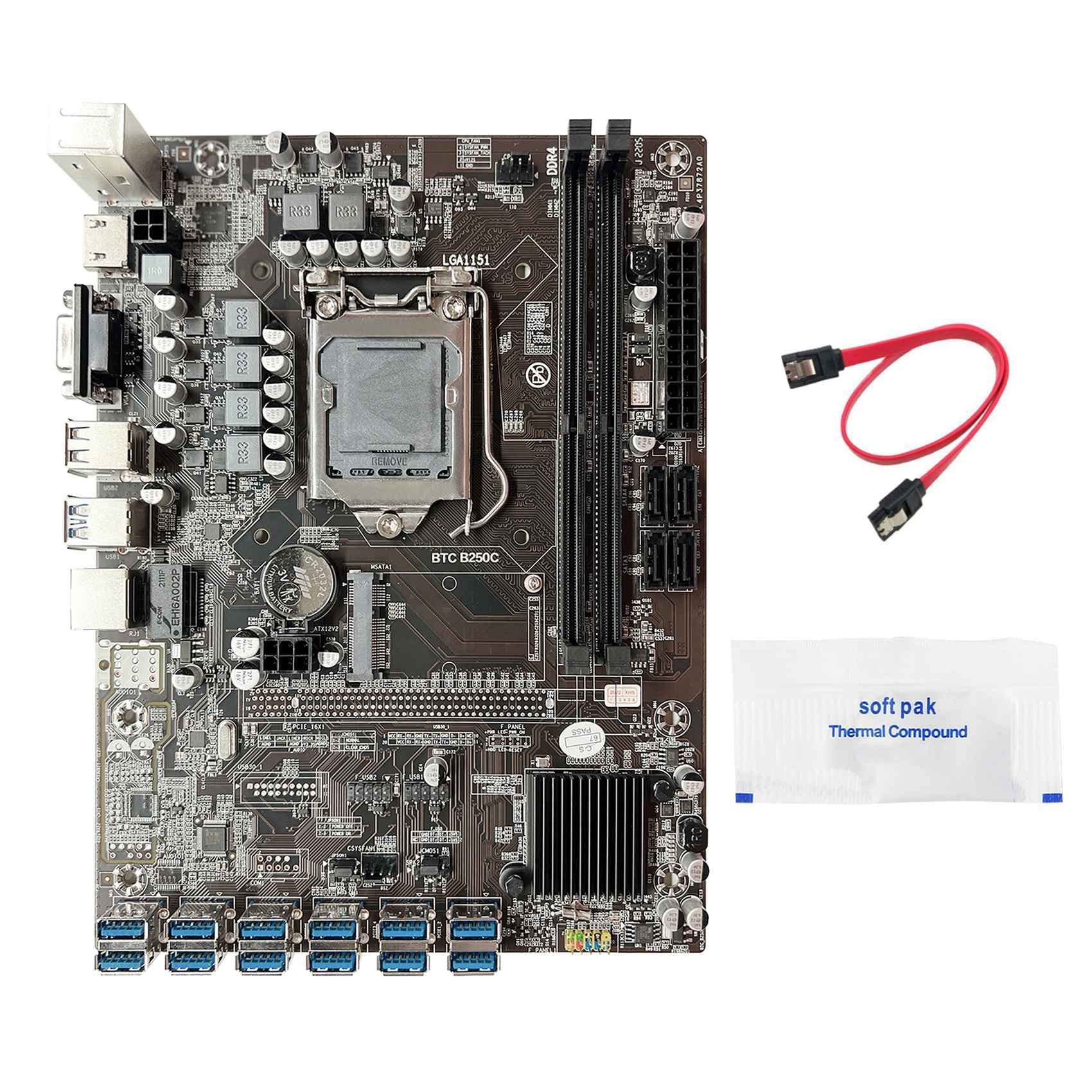 Oikabio B250C BTC Mining Motherboard Kit - Includes Thermal Grease & SATA Cable, 12x PCIE to USB 3.0 GPU Slots, LGA1151 Socket, DDR4 & mSATA Support for Ethereum (ETH) Mining - Perfect for Crypto Mining Rigs & Blockchain Enthusiasts