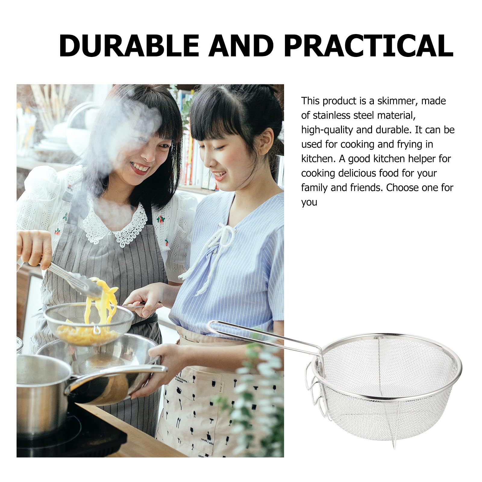 Stainless Steel Round Wire Fry Basket - Heavy Duty Mesh Skimmer Strainer for French Fries, Chicken, and More | Perfect for Deep Frying, Dish Draining & Kitchen Use