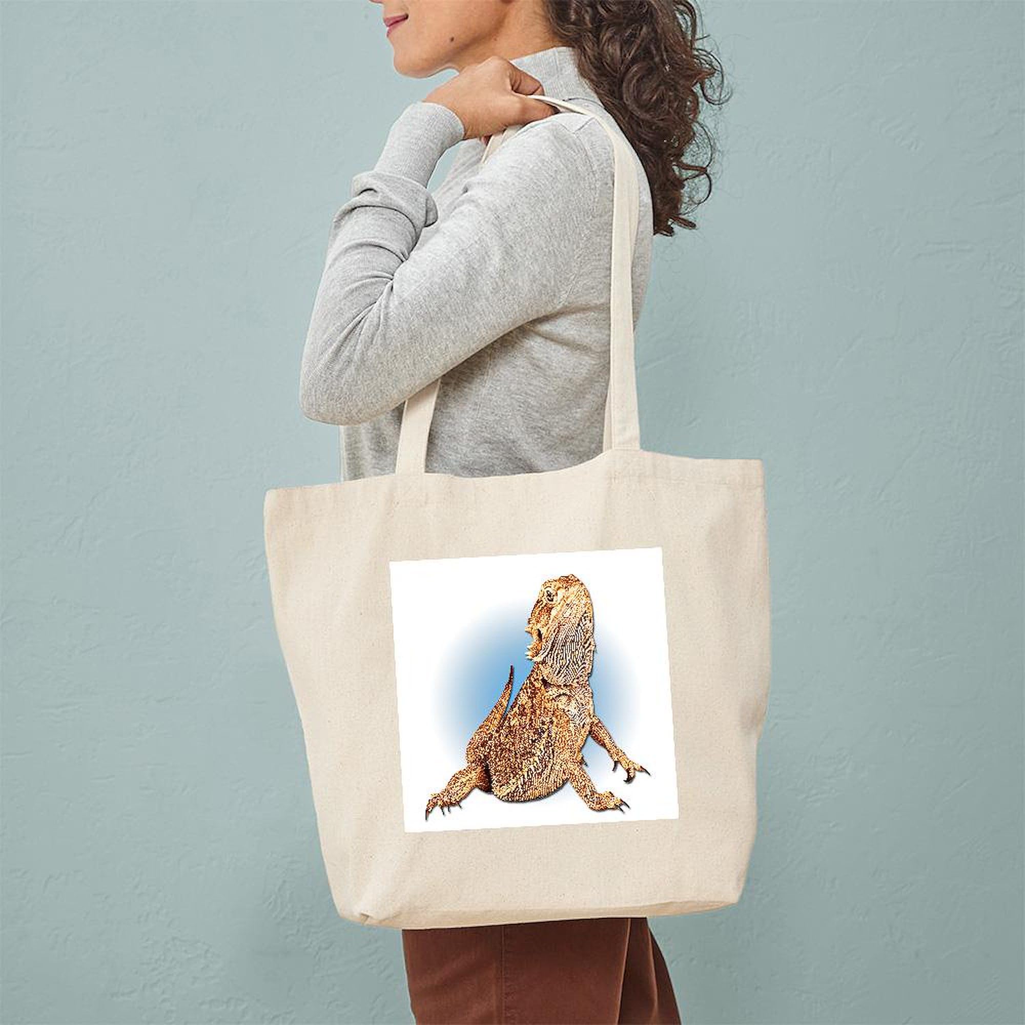 Bearded Dragon Tote Bag - Natural Canvas Reusable Shopping Bag for Pet Lovers | Eco-Friendly Grocery Tote for Reptile Enthusiasts & Daily Use