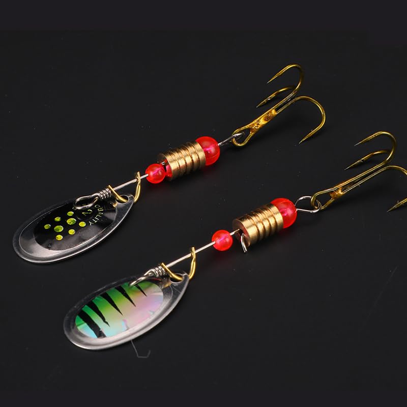 16 Pcs Fishing Lures Spinner Bait Kit with Triple Hooks - Metal Spinner Baits for Bass, Trout, Salmon - Perfect for Freshwater & Saltwater Fishing Tackle - Great for Casting, Trolling, and Ice Fishing