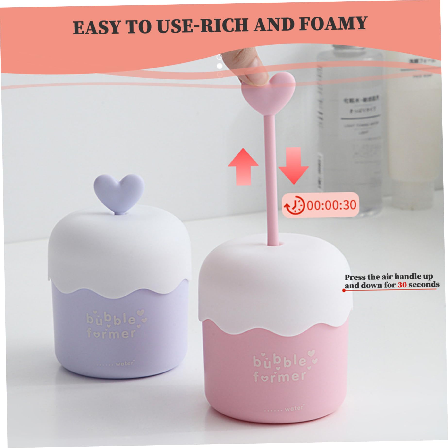 2Pcs Heart Design Foamers for Face Wash - Fast Foaming Portable Bubble Cleanser Foamer, PP Skincare Foam Maker for Home & Travel - Perfect for Gentle Daily Cleansing & On-the-Go Skincare Routine