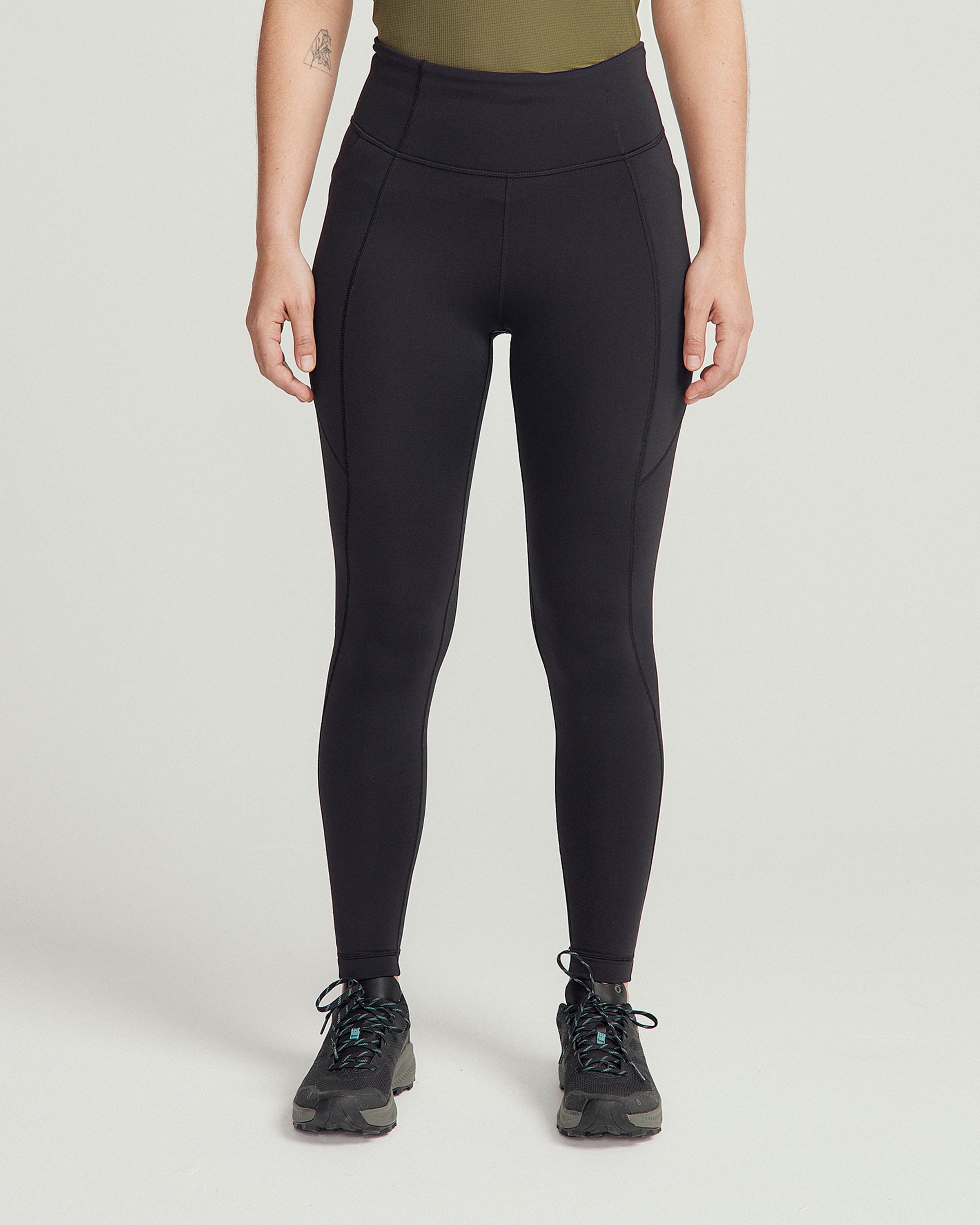 Women's Seeker Winter Leggings - Thermal Fleece Lined, High Waisted, Black Stingray Pattern for Yoga, Running & Cold Weather Activities