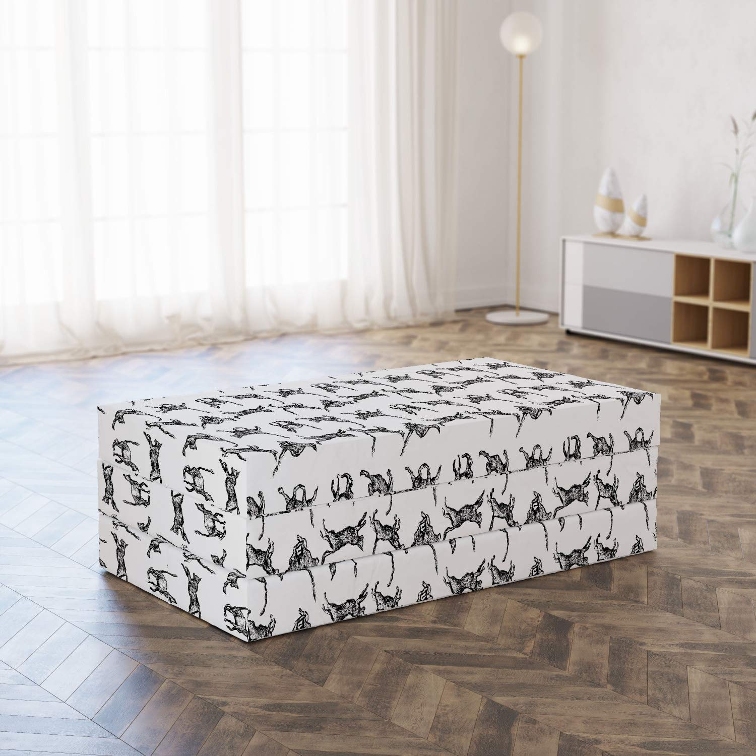 Ambesonne Charcoal Foldable Mattress for Cats - Playful Pet Lover Design, 78.7