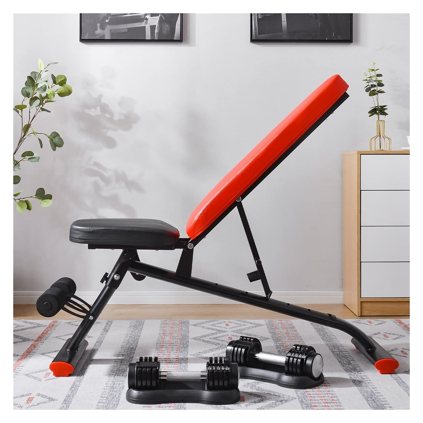Adjustable Weight Bench for Full Body Workout - Incline & Decline Home Gym Equipment for Strength Training (Black & Red) | Perfect for Home Gym, Small Spaces & Indoor Fitness Routines