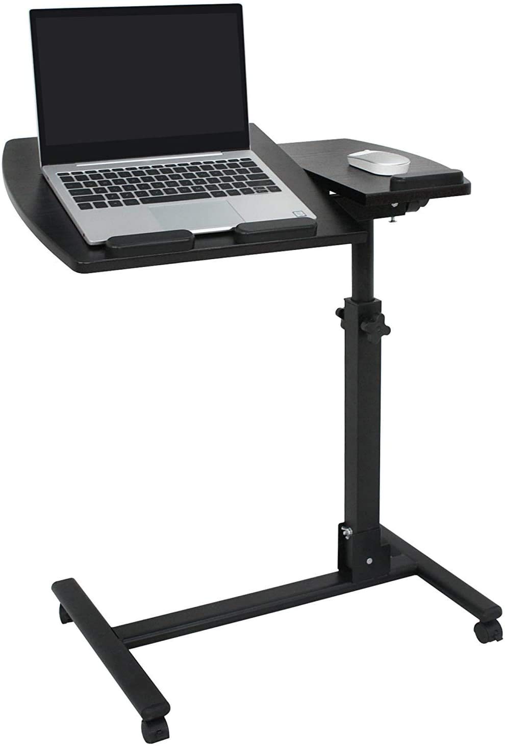 Adjustable Mobile Laptop Stand Overbed Table - Rolling Desk Cart with Sit-Stand Function for Home Office & Bedroom, Height Adjustable 24