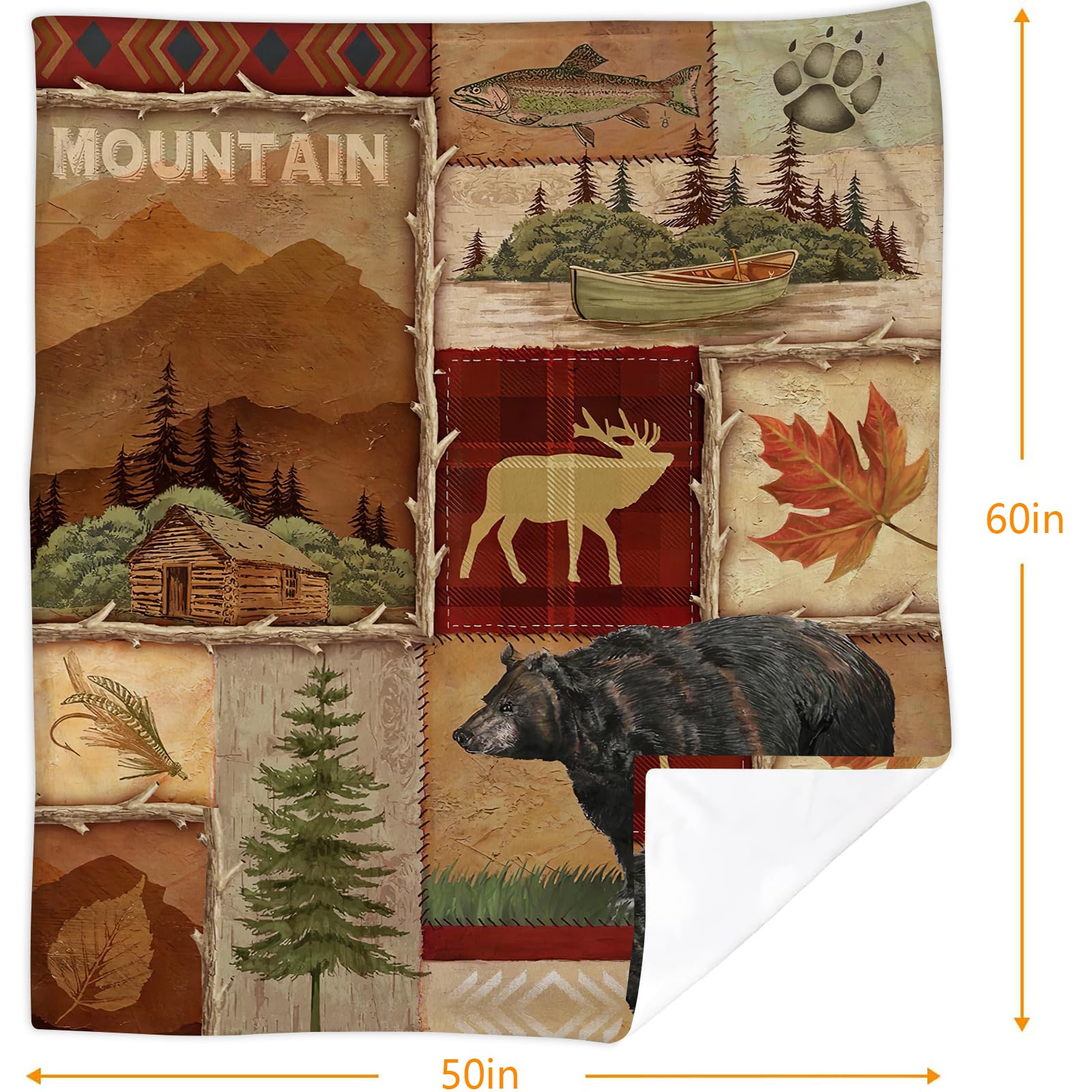 Soft Warm Cozy Rustic Lodge Bear Moose Deer Throw Blanket - Lightweight Decorative Fleece Blanket for Couch, Bed, Sofa & Travel - 50x60 Inches - Perfect for Cabin Decor, Camping & Winter Snuggling