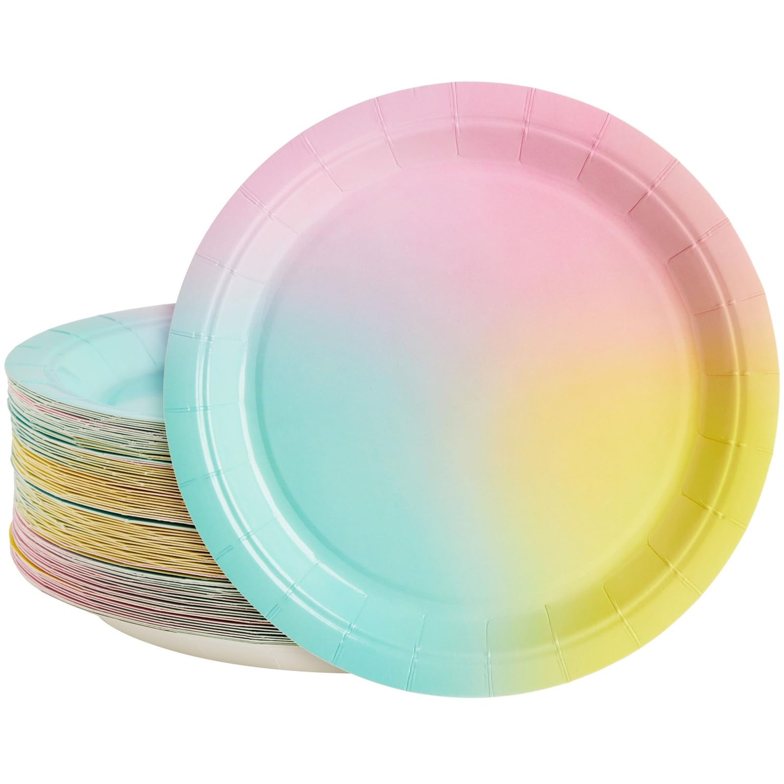 Pastel Rainbow Party Supplies - 80 Pack of 9 Inch Disposable Paper Plates for Birthday, Baby Shower & Bridal Shower Decorations
