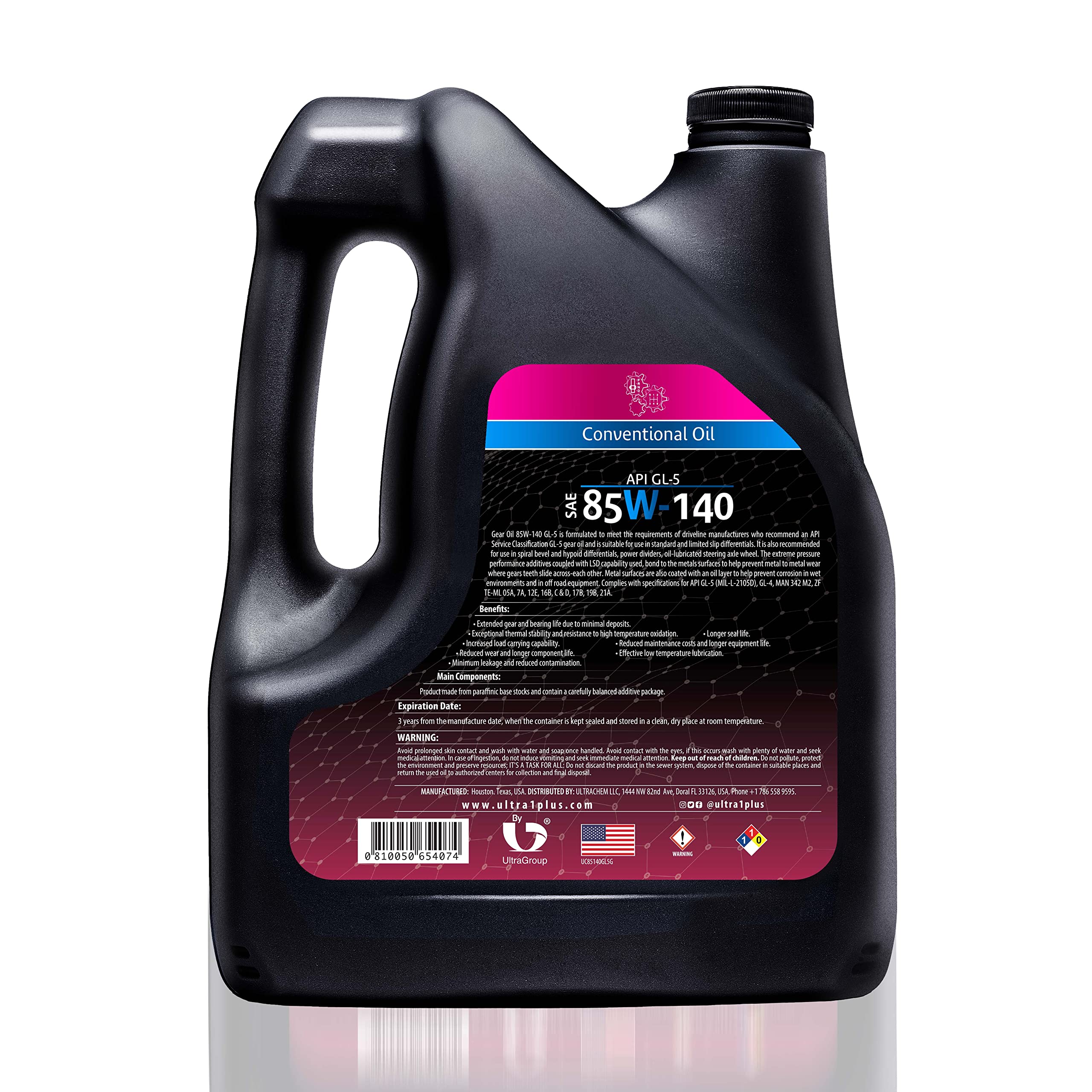 SAE 85W-140 Conventional Gear Oil - API GL-5 Certified for Heavy-Duty Vehicles & Industrial Equipment - Ideal for Truck Differentials, Off-Road Vehicles & Construction Machinery