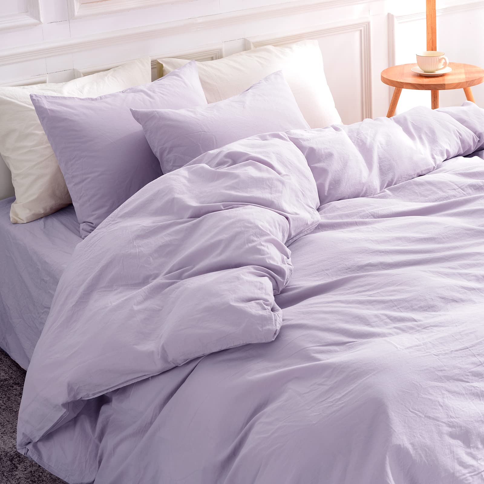 NEXHOME PRO Kids Twin Size Duvet Cover Set - 100% Organic Washed Cotton, Linen Feel, Breathable with Zipper Closure - 2 Piece Bedding Set in Purple Lavender Lilac (No Comforter Included) | Perfect for Children's Bedrooms, Sleepovers & Cozy Nursery Decor