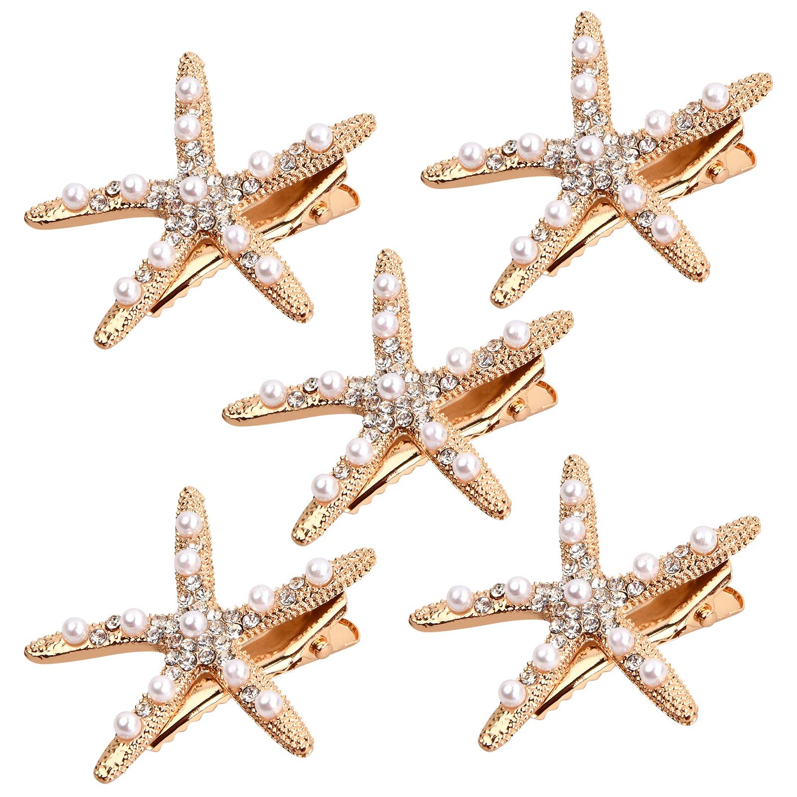 5-Piece Starfish Metal Hair Clips with Diamond Accents - Elegant Hair Pins for Women & Girls - Perfect for Weddings, Parties & Everyday Styling