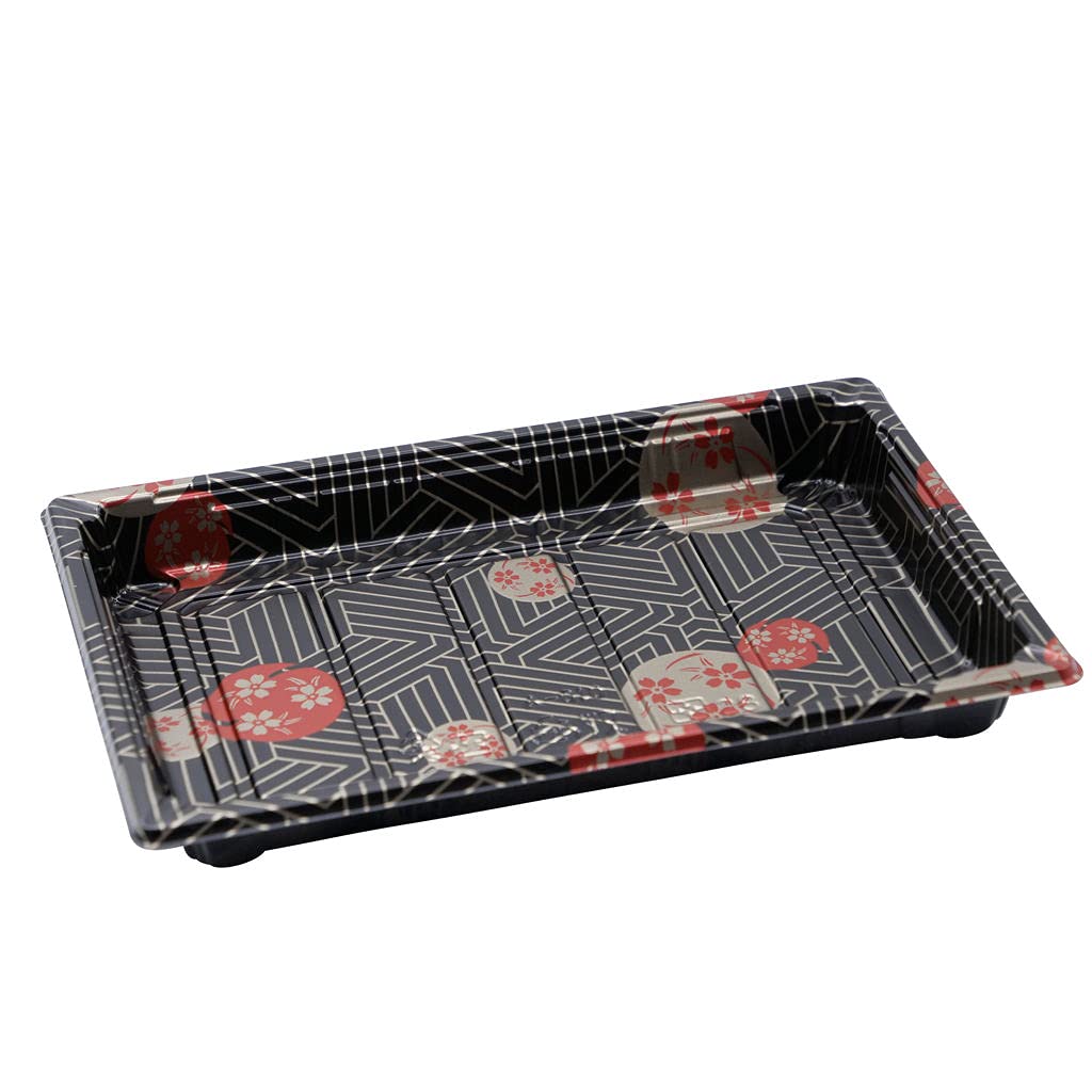 EcoQuality 8.5 x 5.5 Inch Black Sushi Trays with Lids - 50 Pack Disposable Plastic Food Containers for Sushi, Takeout, Entrees, Appetizers & Desserts | Perfect for Restaurants, Catering & Home Meal Prep