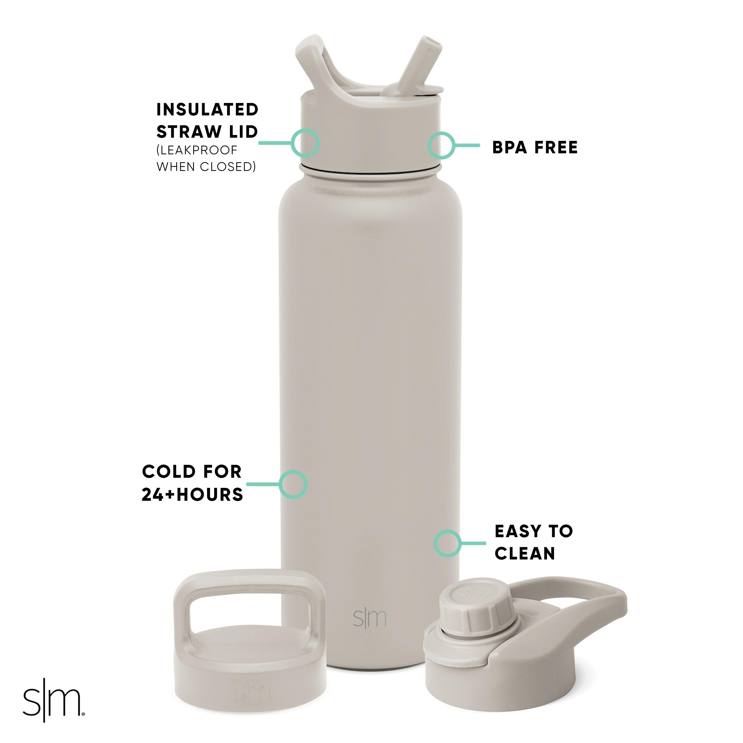 Summit Insulated Water Bottle with 3 Lids - Straw, Chug & Handle - Leakproof Stainless Steel Thermos for Gym, Hiking & Outdoor Activities