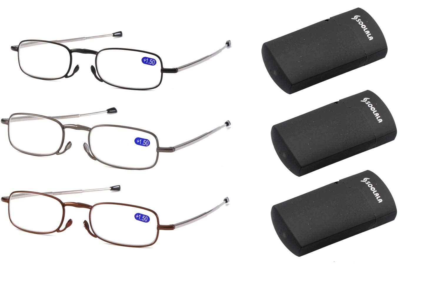 SOOLALA Reading Glasses - Super Lightweight Compact Foldable Readers for Men & Women - Perfect for Travel, Reading, and Everyday Use