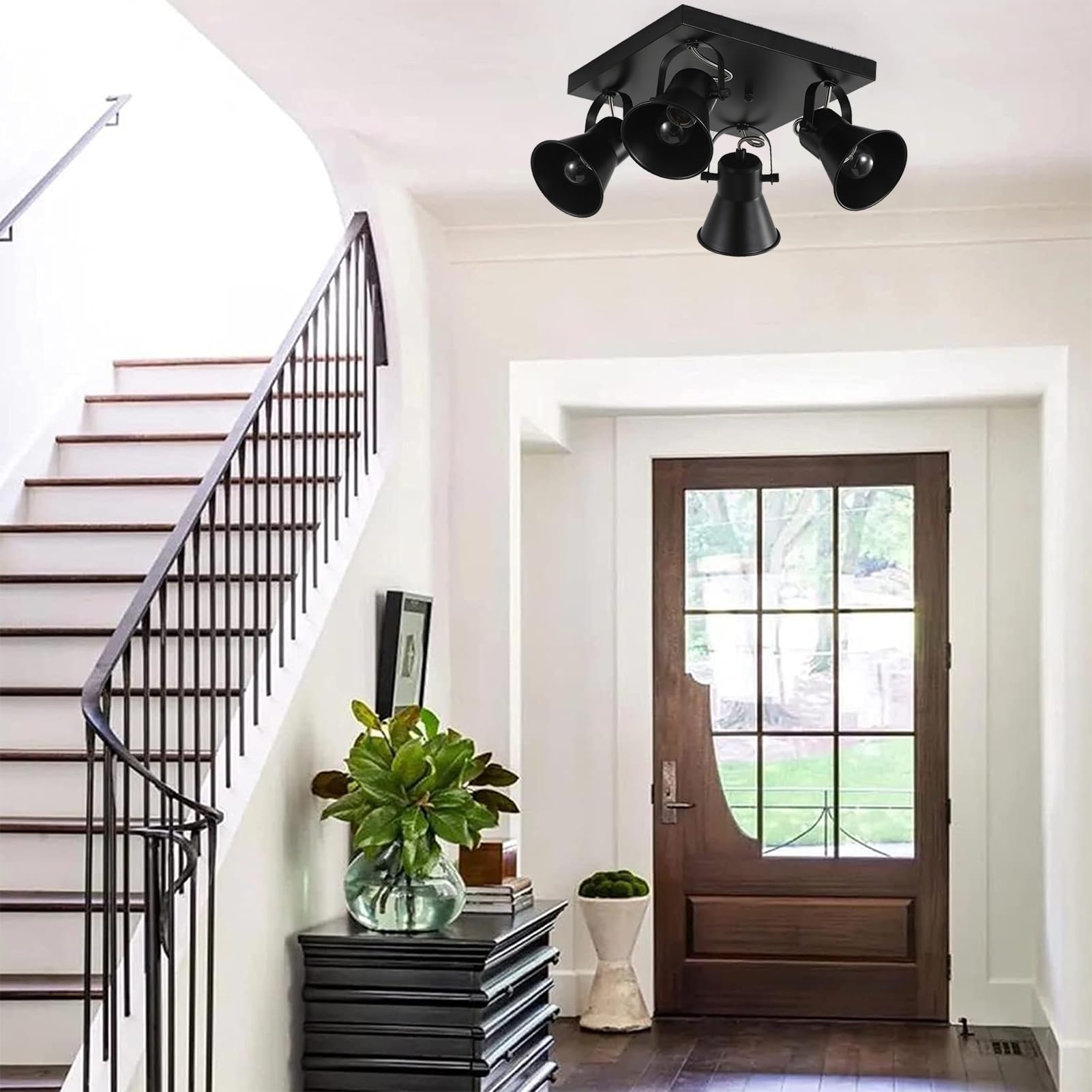 SEEBLEN 4-Light Black Adjustable Track Lighting Fixture, Square Flush Mount Ceiling Light for Kitchen, Dining Room, Living Room, Bedroom, Hallway - Perfect for Modern Home and Office Lighting