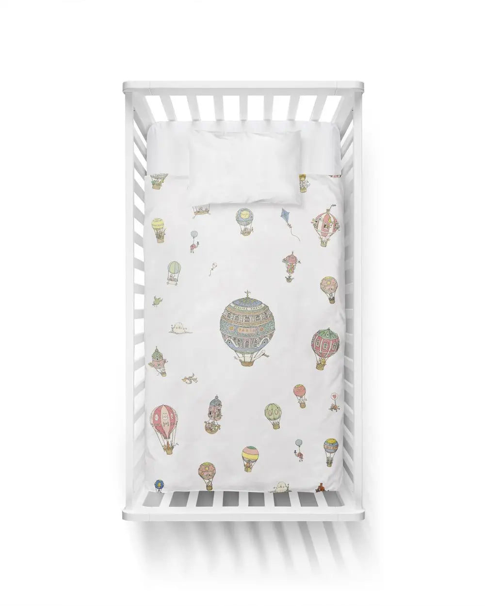 Luxury Hot Air Balloon Satin Duvet Cover Set - Premium 100% Cotton Bedding by Atelier Choux for Nursery, Kids Room & Guest Bedroom Decor