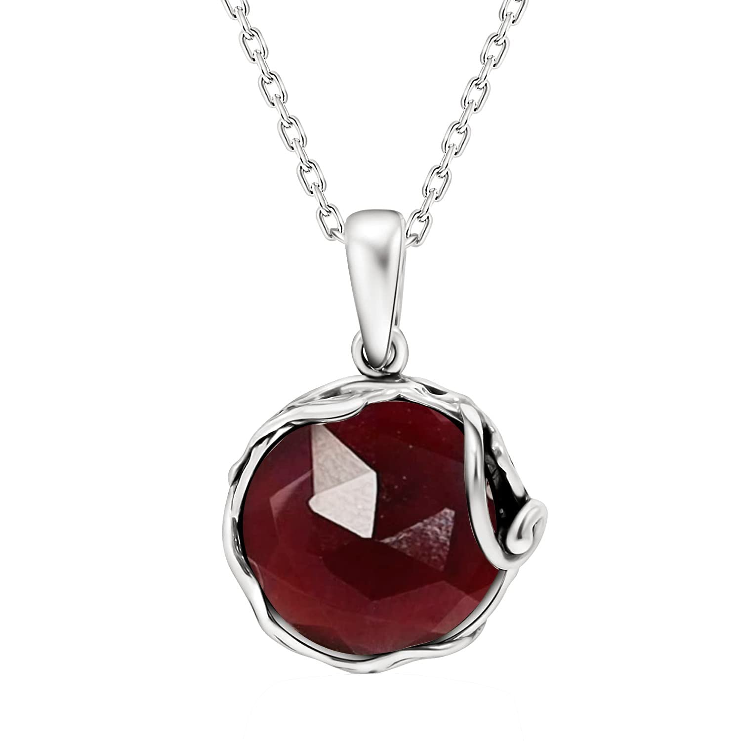 925 Sterling Silver Red Garnet Necklace for Women - January Birthstone Pendant - Elegant Statement Jewelry - Perfect for Everyday Wear & Special Occasions - Gift for Her - Dainty Silver Necklace with Garnet Stone