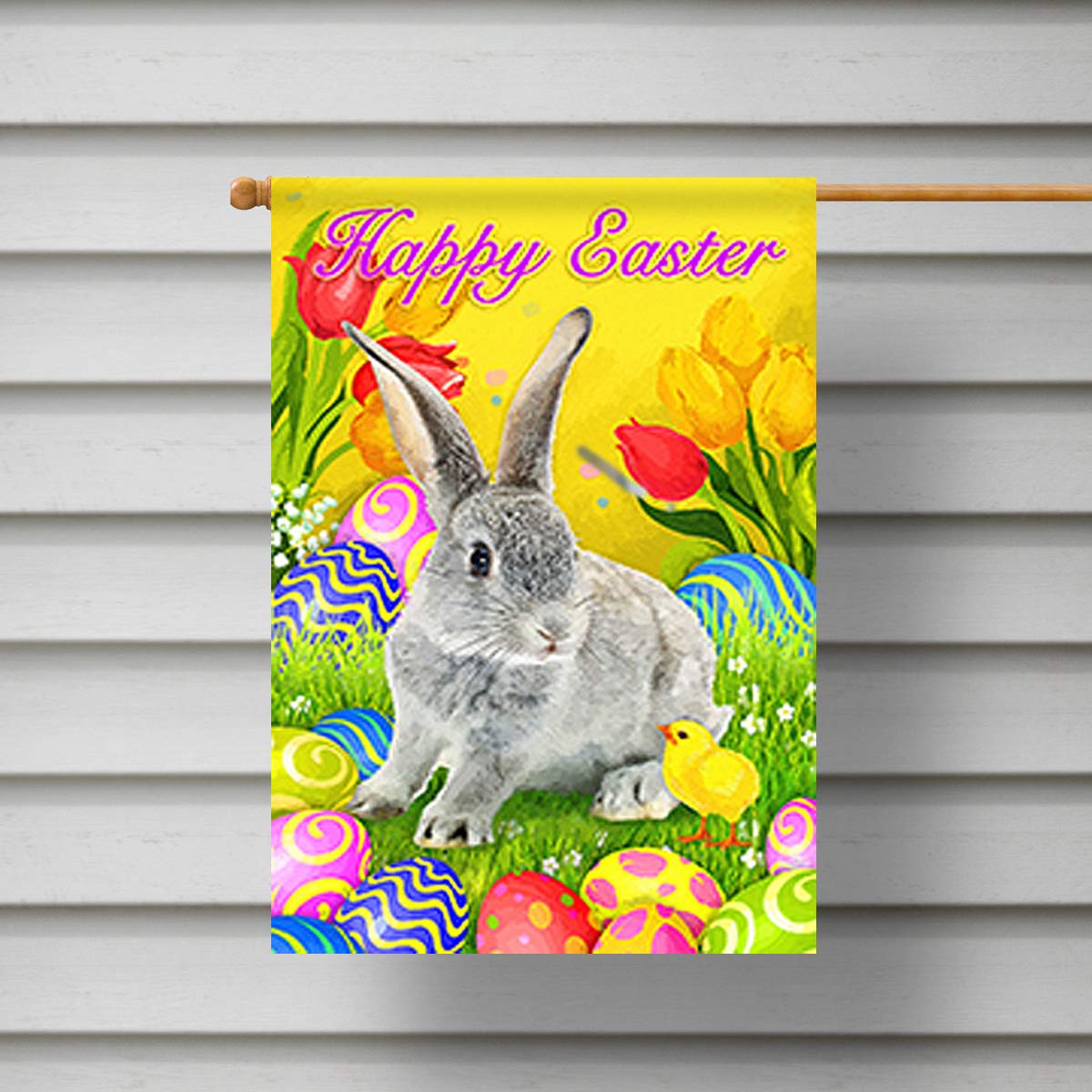 Happy Easter Bunny & Eggs Tulips Outdoor Yard Flag - 28