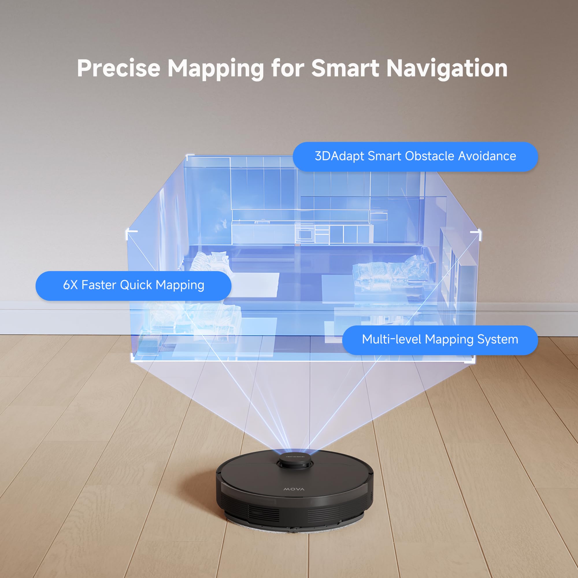 Mova S10 Plus Robot Vacuum Cleaner with Self-Emptying Dock - 7000Pa Strong Suction, Liftable Brush, 90 Days Hands-Free Cleaning, 4L Dust Bag, LiDAR Navigation, App & Alexa Voice Control - Ideal for Pet Hair, Hard Floors & Large Homes
