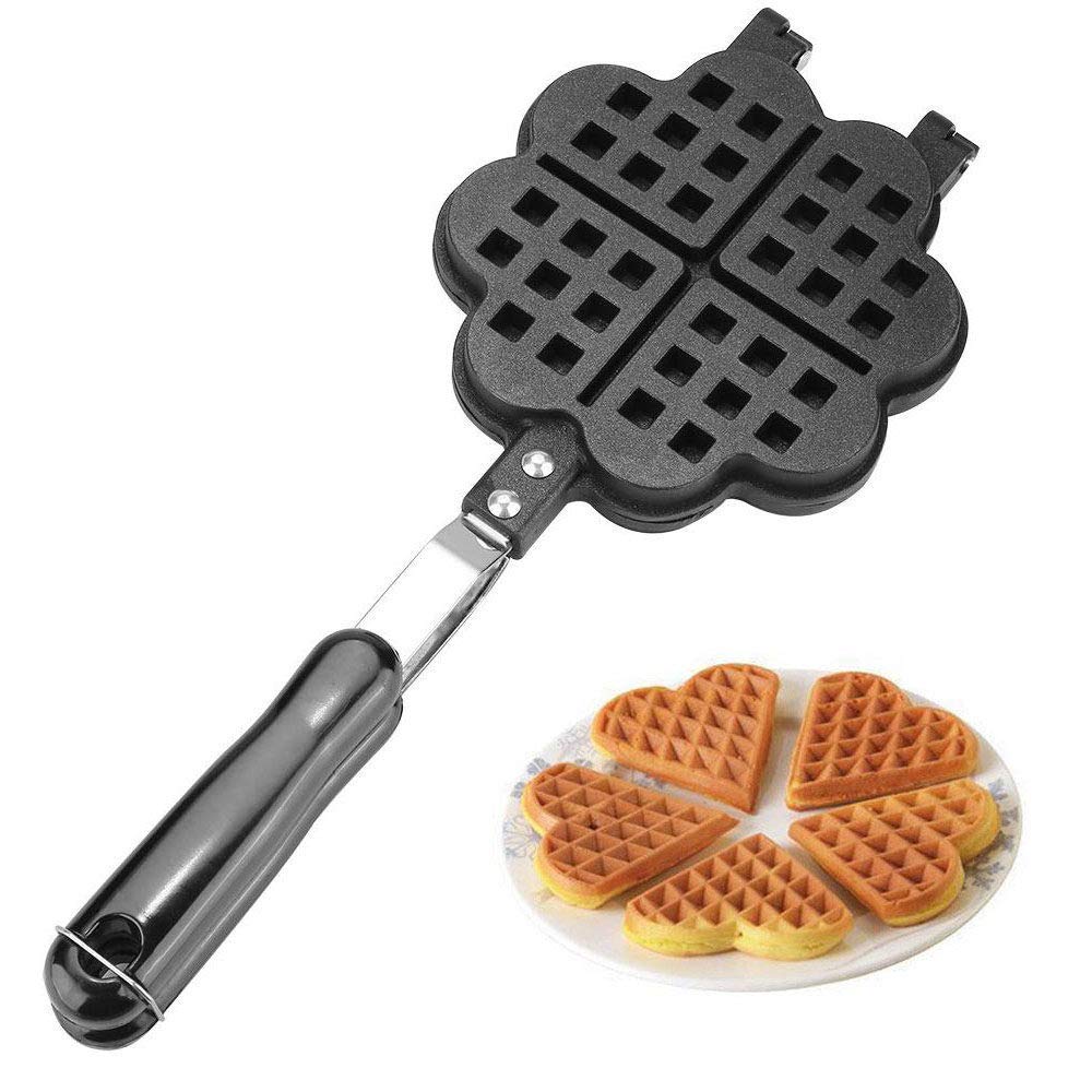 Heart-Shaped Stovetop Waffle Maker - Cast Aluminum Non-Stick Waffle Iron with Double-Sided Mold Press Plates for Gas Stove - Perfect for Breakfast, Brunch & Romantic Kitchen Creations