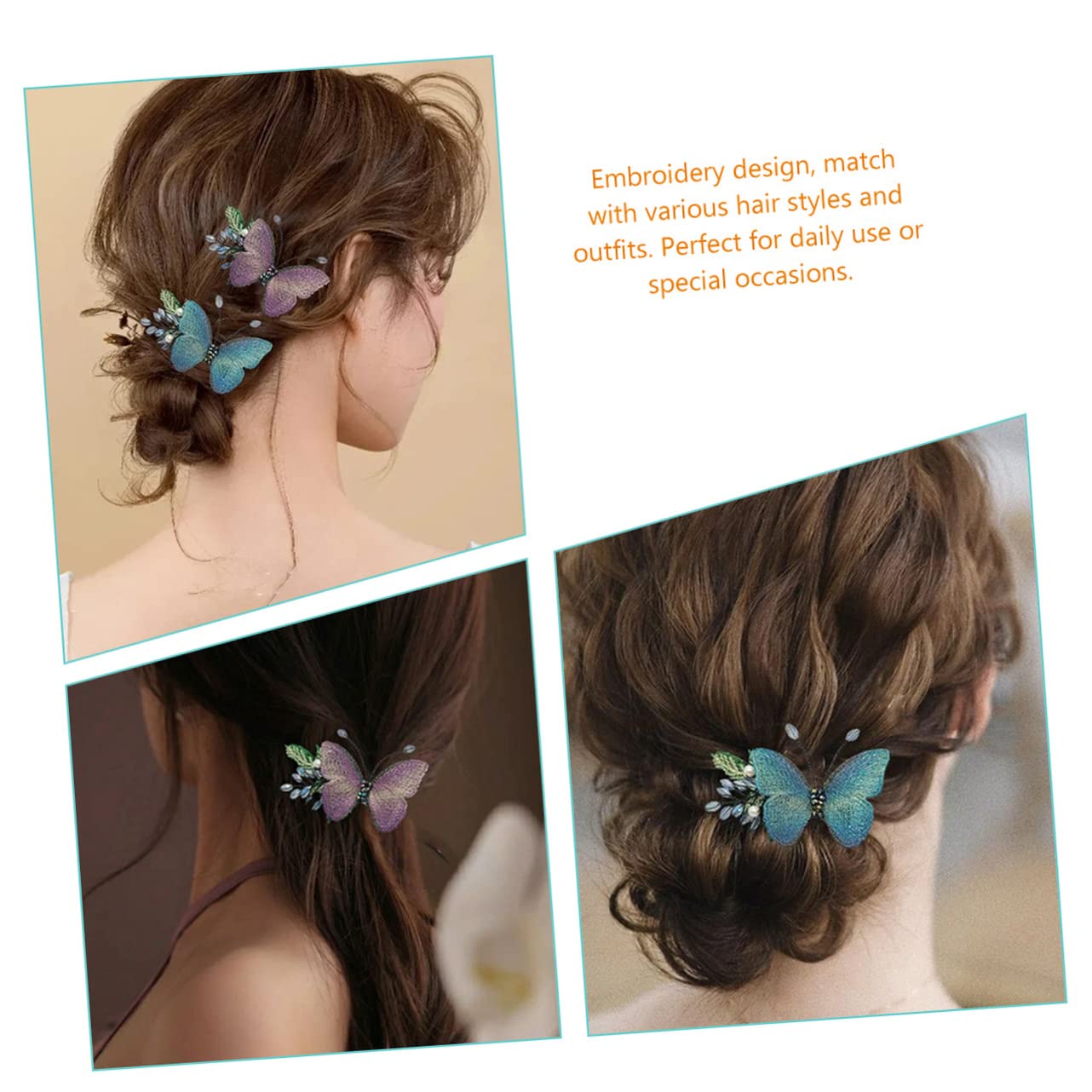 FRCOLOR 4pcs Embroidered Butterfly Hair Clips for Women - Elegant Side Hair Accessories for Parties, Weddings & Everyday Styling