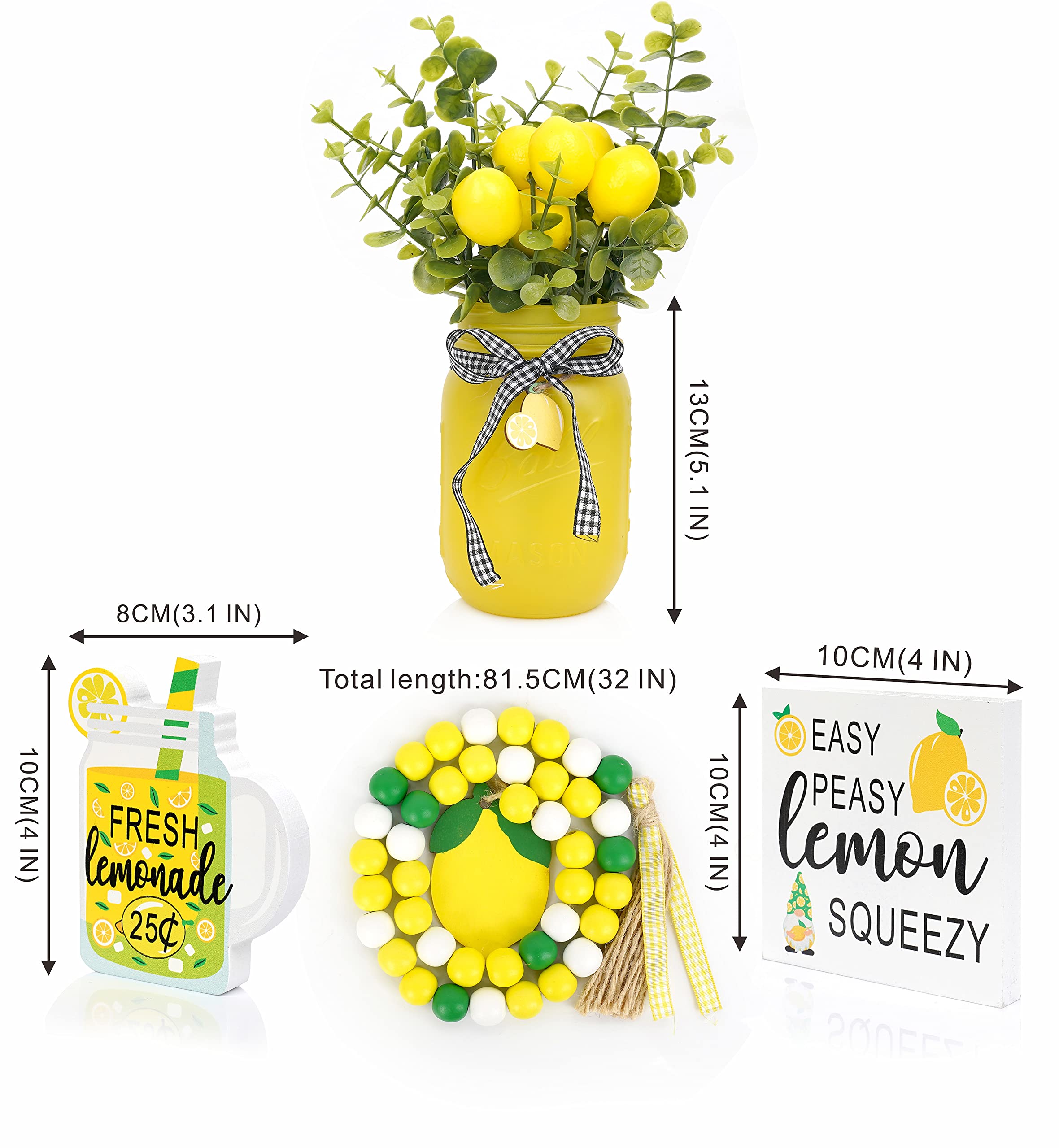 Lemon Kitchen Decor & Accessories Set - Rustic Mason Jar & Buffalo Plaid Farmhouse Tray Decor for Summer Home, Housewarming Gift - Perfect for Tiered Tray Displays, Country Kitchen Decor & Seasonal Table Centerpieces