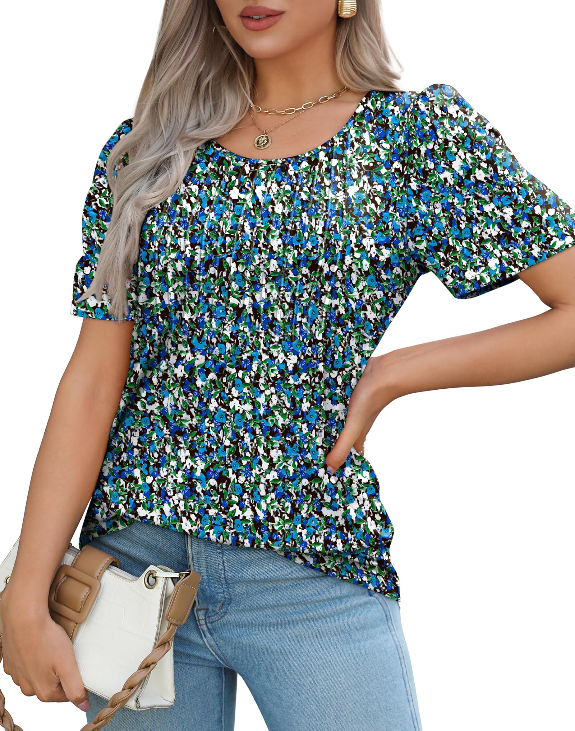 WIHOLL Women's Short Sleeve Pleated Blouse - Summer Casual Dressy Tops with Front Pleats | Perfect for Office Wear, Date Nights & Summer Outings