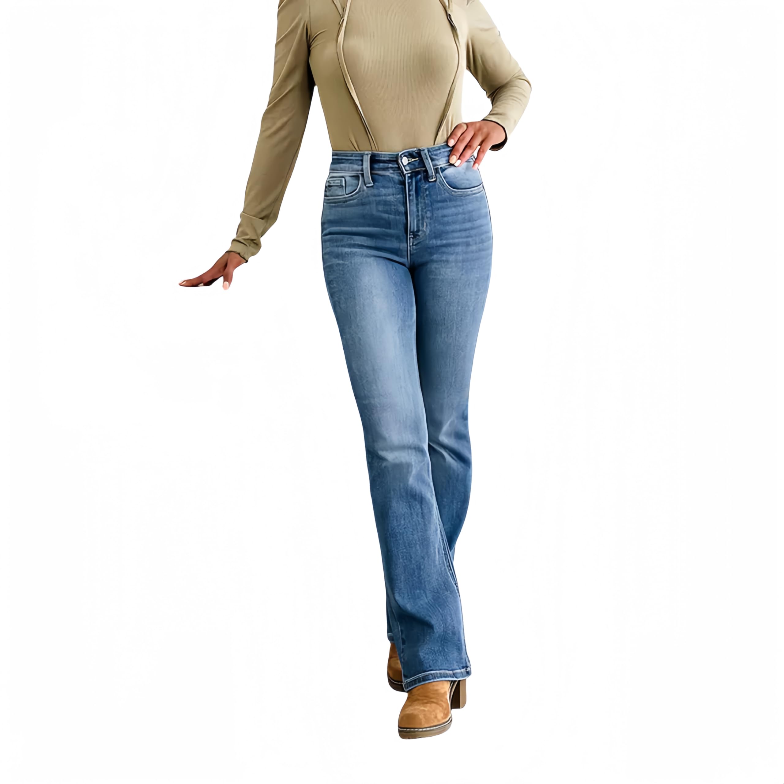 Women's High Waisted Tummy Control Bootcut Jeans - Stretchy Vintage Butt Lifting Denim Pants for Casual Wear & Night Out