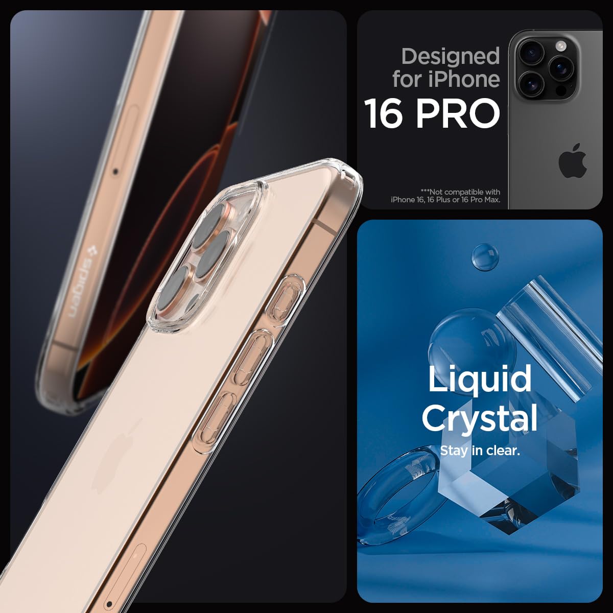 Spigen Liquid Crystal Clear Case for iPhone 16 Pro - Slim Protective Cover with Scratch Resistance | Perfect for Everyday Use, Work & Travel