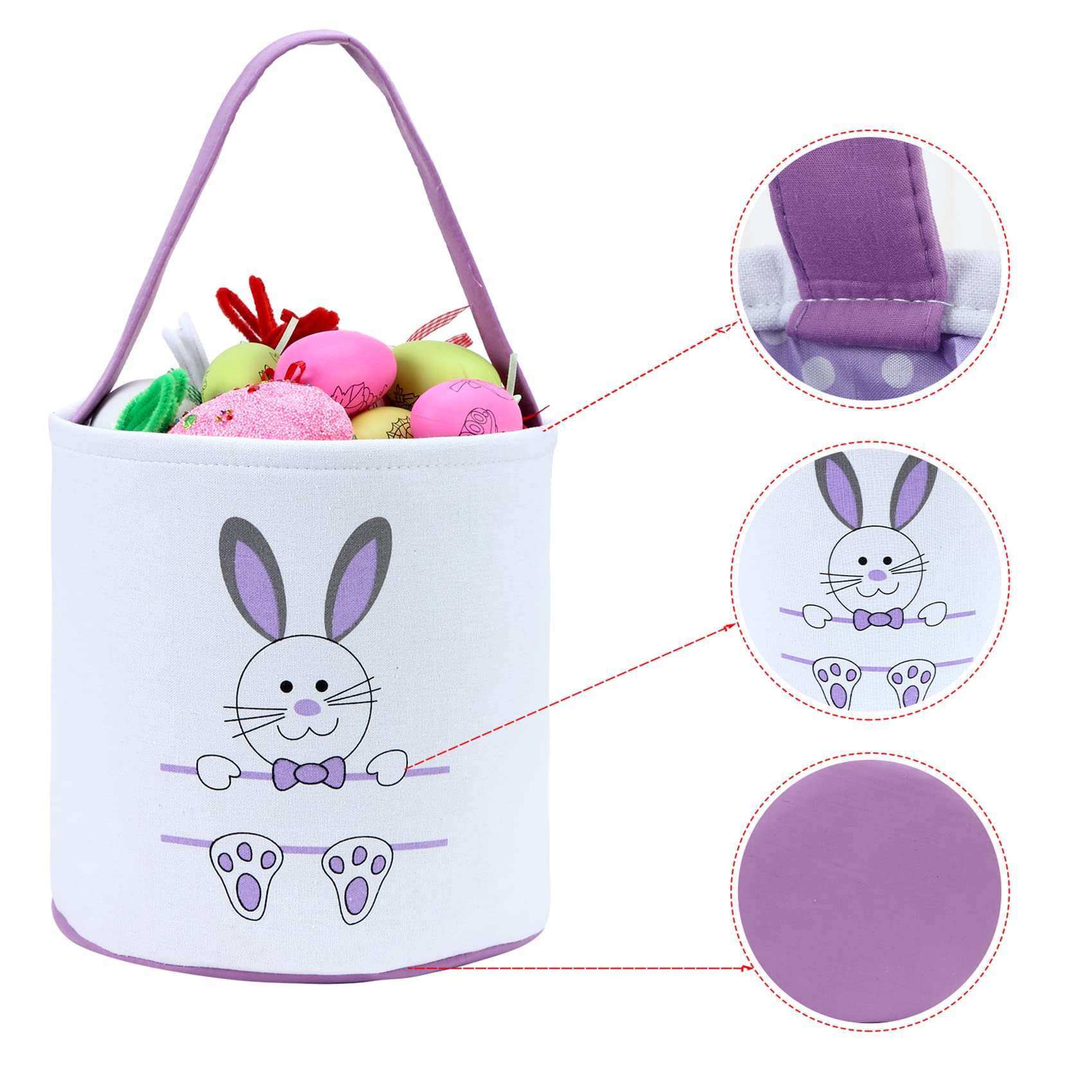 Easter Bunny Basket Egg Bags for Kids - Personalized Canvas Cotton Candy Egg Basket with Rabbit Print & Fluffy Tail - Perfect Easter Gift Bags for Egg Hunts, Party Favors, and Spring Celebrations