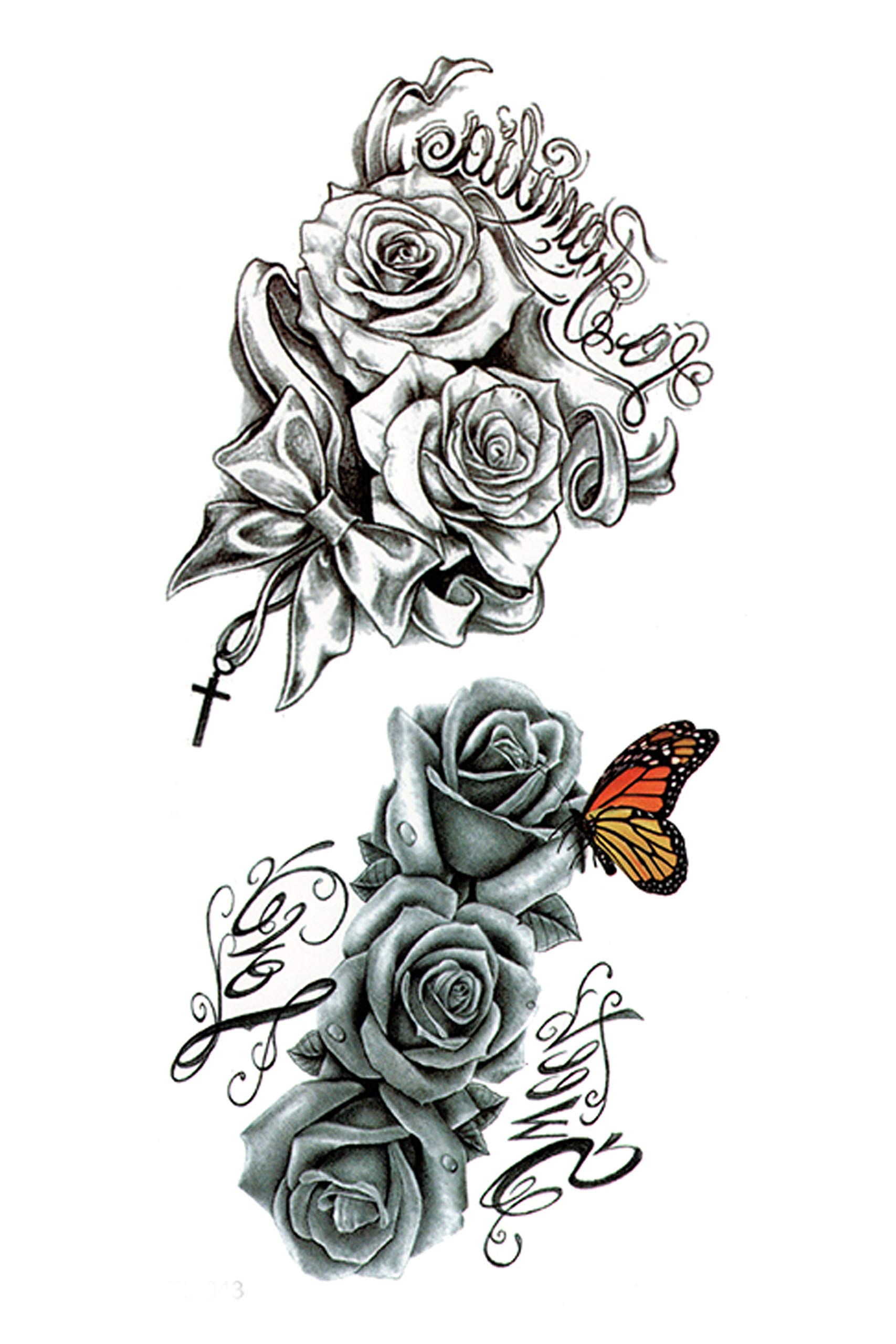3D Temporary Tattoo Stickers for Men & Women - Waterproof Fake Tattoos with Flowers, Butterflies, Stars & Angel Designs - Dark Desire & Honeymoon Collection - Realistic Body Art (19x9cm) | Perfect for Parties, Cosplay, Halloween & Summer Beach Looks