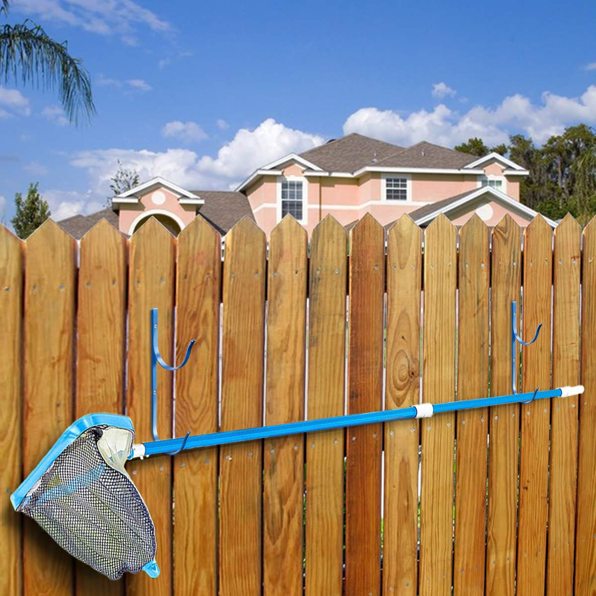 **Heavy Duty Blue Aluminum Pool Pole Hangers (2-Pack) with Screws – Durable Hooks for Swimming Pool Telescopic Poles, Skimmers, Nets, Brushes & Vacuum Hose – Perfect for Pool Maintenance & Garden Equipment Storage**    *(Ideal for organizing pool tools, keeping your backyard tidy, and ensuring easy access to cleaning equipment!)*