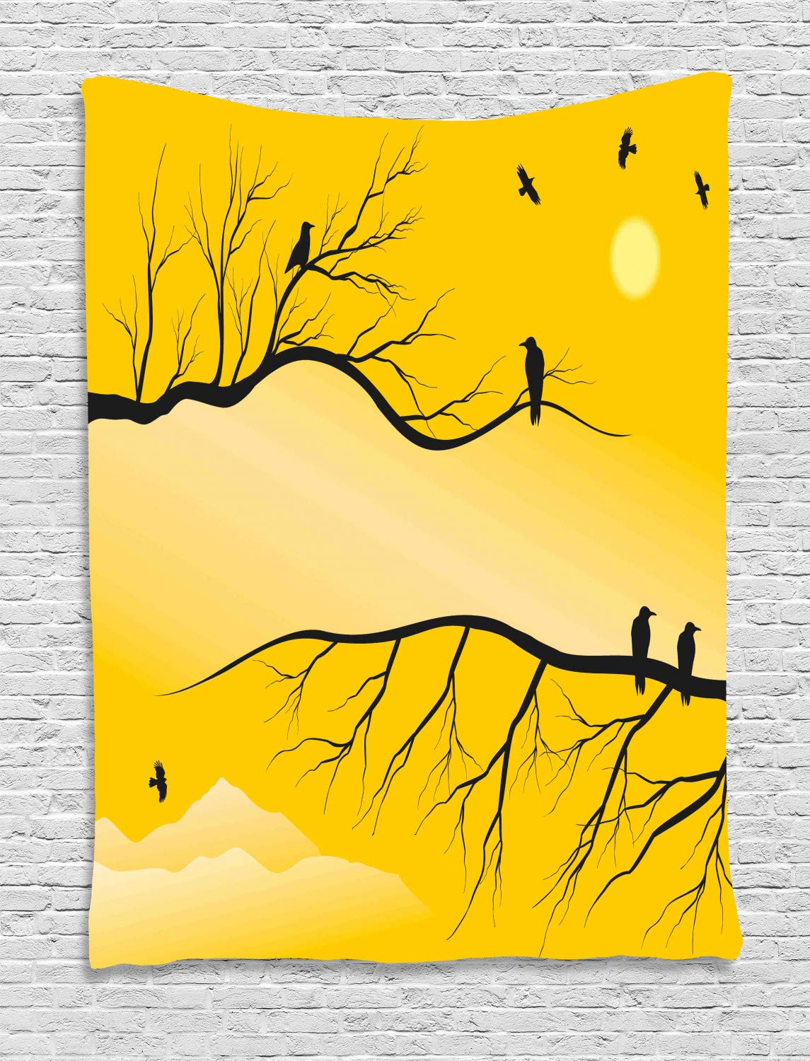 Ambesonne Black Crow Tapestry - Gothic Bird Silhouette Wall Art with Autumn Tree Branches, 40x60 Inch Grey Yellow Wall Hanging for Bedroom, Living Room, Dorm Decor - Perfect for Halloween, Fall Season & Bohemian Home Decor
