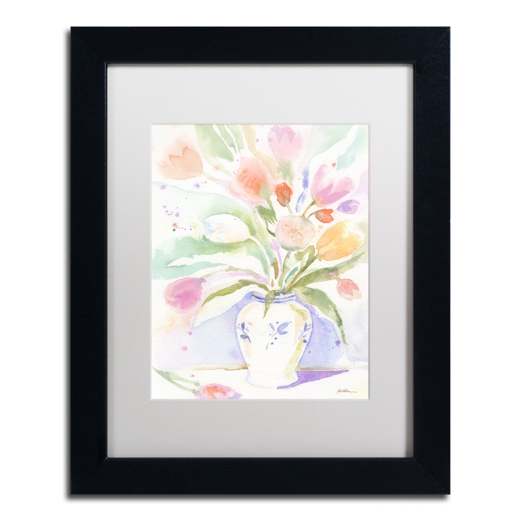 Trademark Fine Art - The Vase of Tulips by Sheila Gold - Ornate White Matte & Black Frame - 11x14 Inch Wall Art - Perfect for Living Room, Bedroom & Office Decor