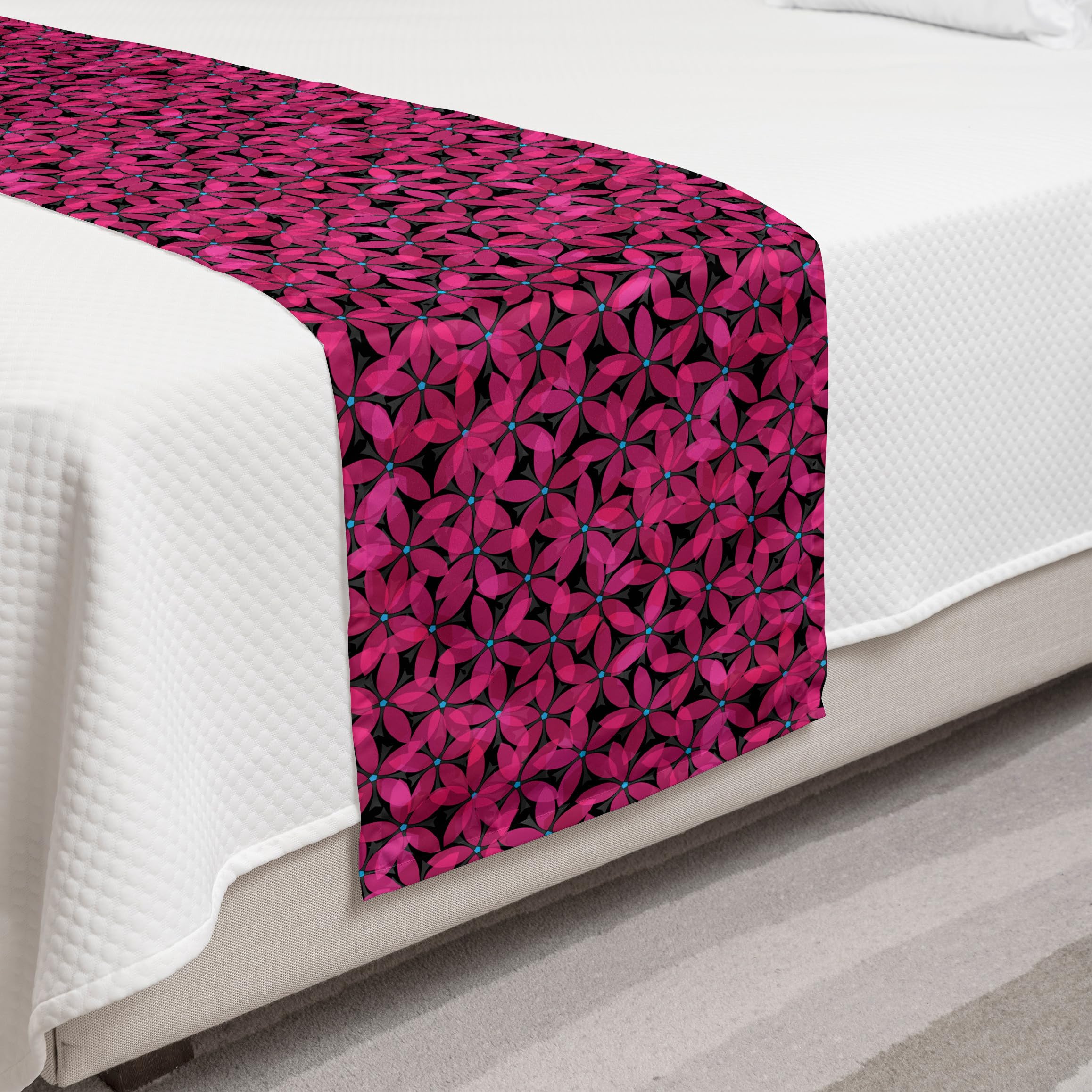 Ambesonne Abstract Bed Runner - Romantic Blooming Flowers on Dark Background, Summer Illustration Decorative Accent Bedding Scarf | Perfect for Hotels, Homes & Guestrooms (Charcoal Grey & Hot Pink) - Ideal for Bedroom Decor, Wedding Gift & Luxury Home Styling