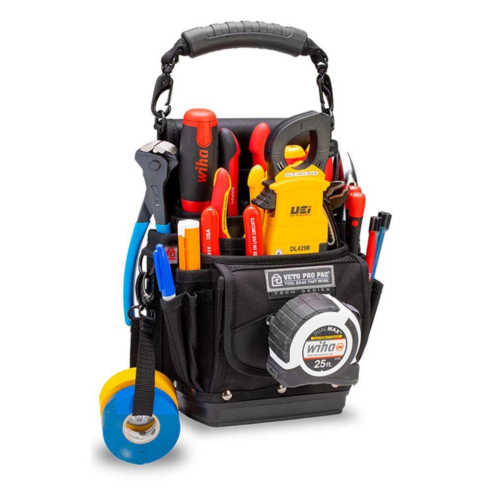 Veto TP4-B Blackout Tool Pouch with Hard Plastic Base - Durable Electrician Tool Organizer for Construction, HVAC & Automotive Repair