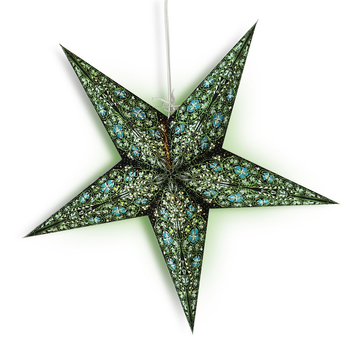 24-Pack Green & Black Paper Star Lanterns for Garden, Wedding, Party Decorations - Hanging Decorative Lights for Outdoor & Indoor Events