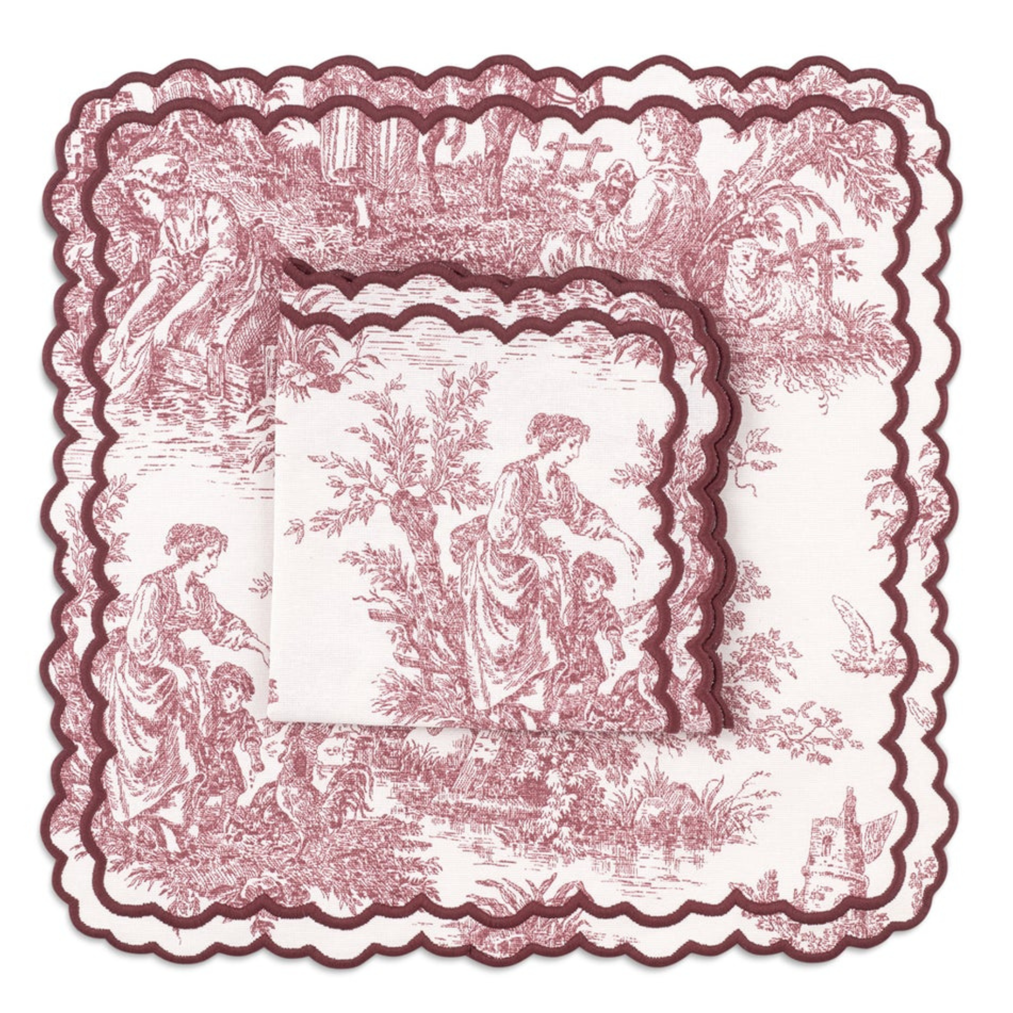 Elegant Burgundy Elise Placemat & Napkin Set for Dining Table - 4-Piece Cotton Table Setting for Formal Dinner, Holiday Entertaining & Home Decor