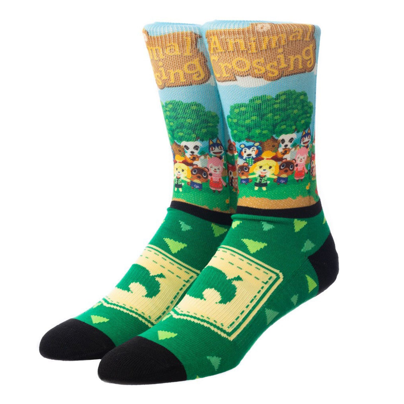 Bioworld Animal Crossing Panel Print Men's Crew Socks - Single Pair - Fun Gaming Socks for Nintendo Fans & Casual Wear