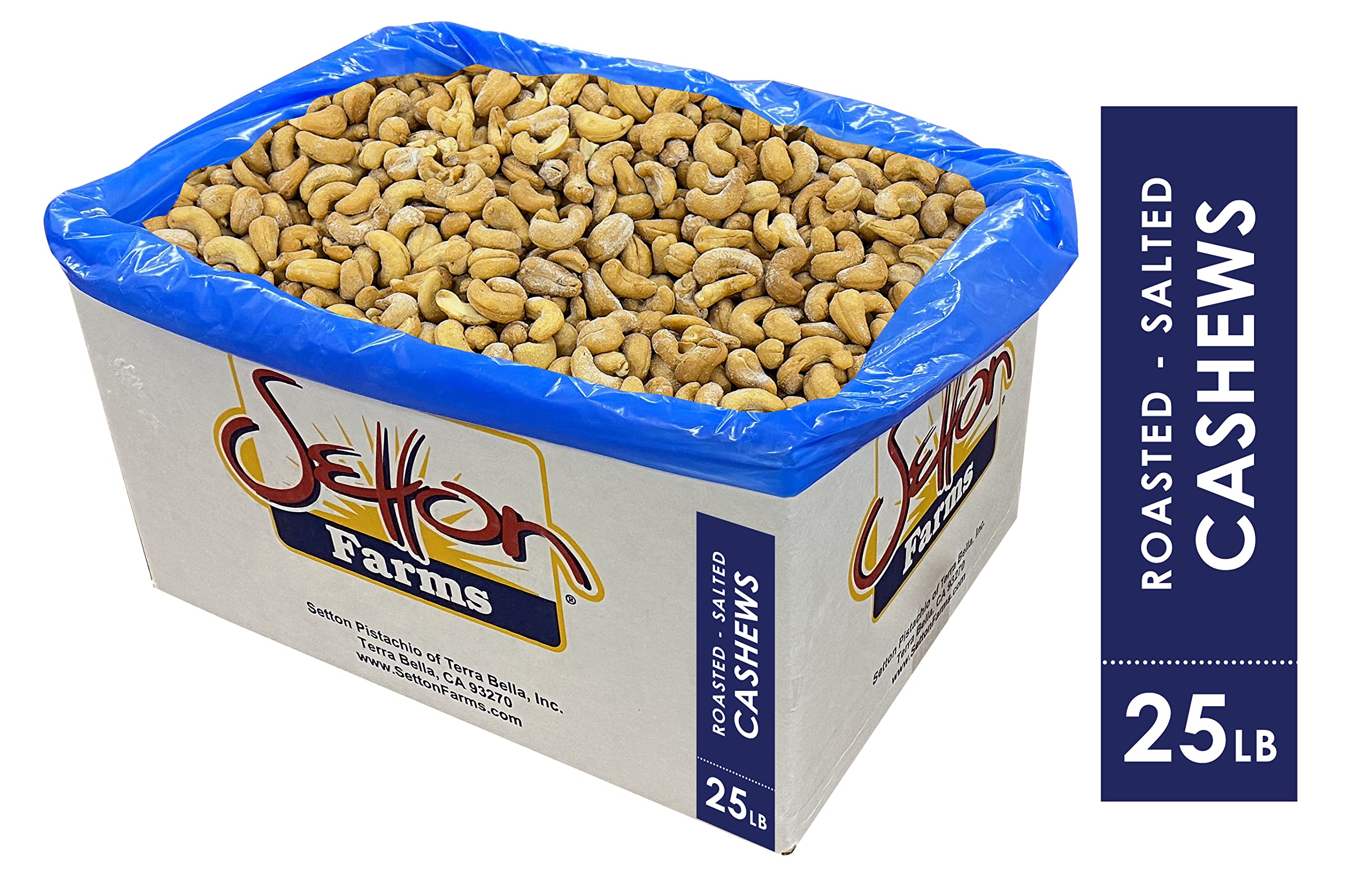 Setton Farms Bulk Roasted Salted Cashews (Size 320), 25 Lb - Premium Whole Cashew Nuts for Baking, Snacking & Gifts | Wholesale Bulk Nuts for Restaurants, Parties & Healthy Snacks
