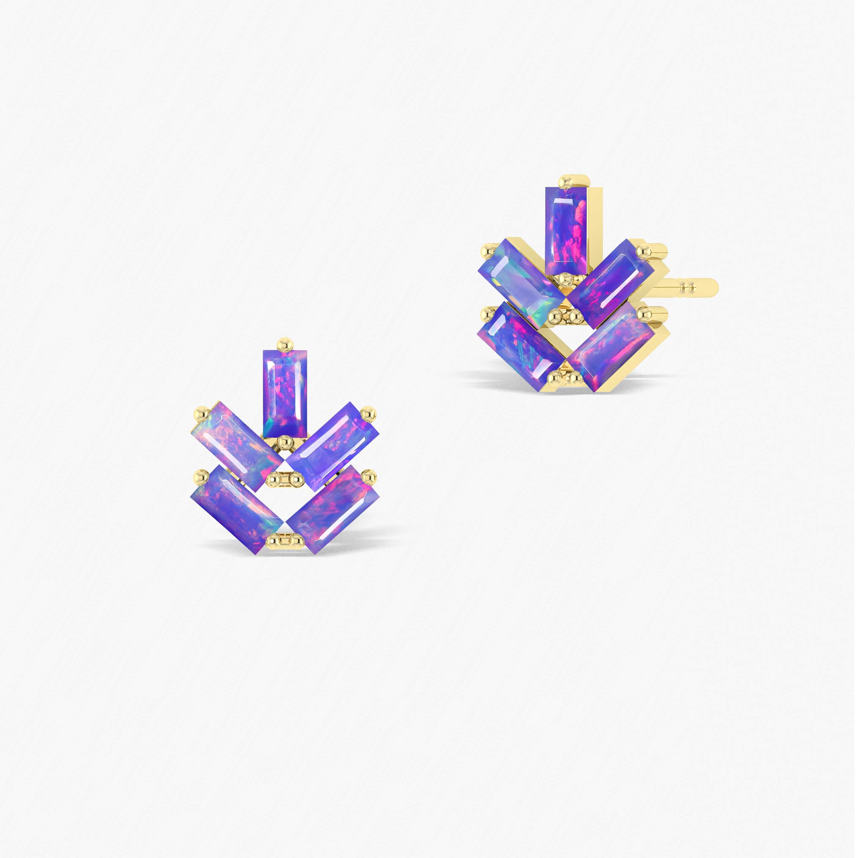 Natural Lavender Opal Leaf Stud Earrings - Baguette Shape Dainty Floral Jewelry for Women, Gift for Her, Boho Chic Accessories for Everyday Wear & Special Occasions