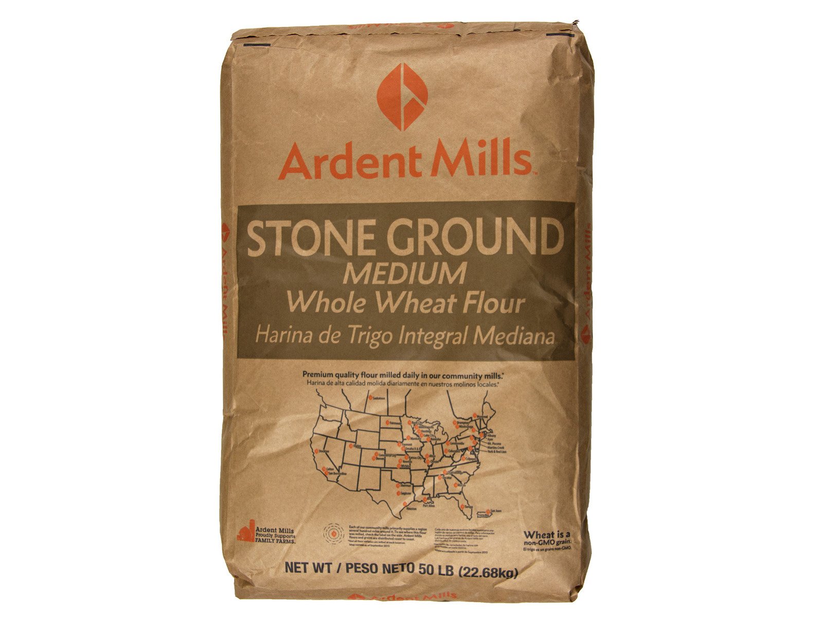 Premium Medium Stone Ground Whole Wheat Flour - 50lb Bulk Bag | Organic, Non-GMO, Unbleached | Perfect for Baking Bread, Pizza Dough & Pastries