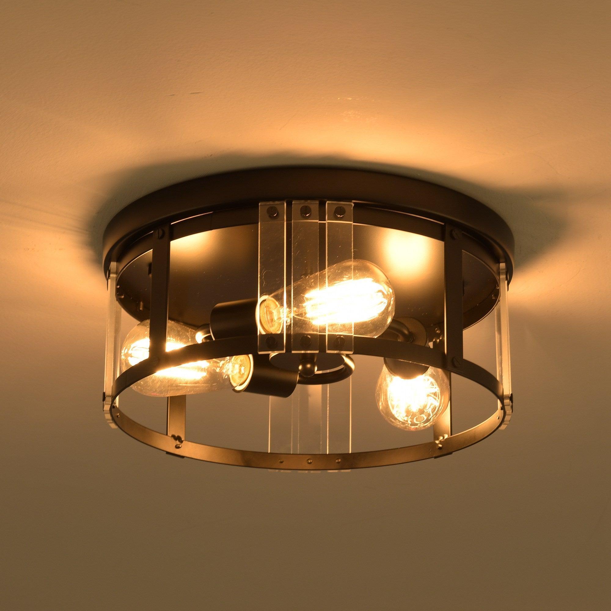 Black 3-Light Farmhouse Flush Mount Ceiling Light Fixture - Rustic Vintage Style for Kitchen, Dining Room & Bedroom Lighting