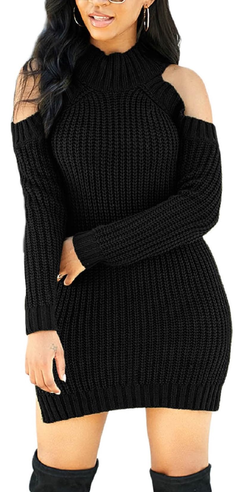 SexyCherry Women's Casual Off Shoulder Long Sleeve Knit Sweater Dress - Winter Pullover Tunic for Date Night, Party & Office Wear