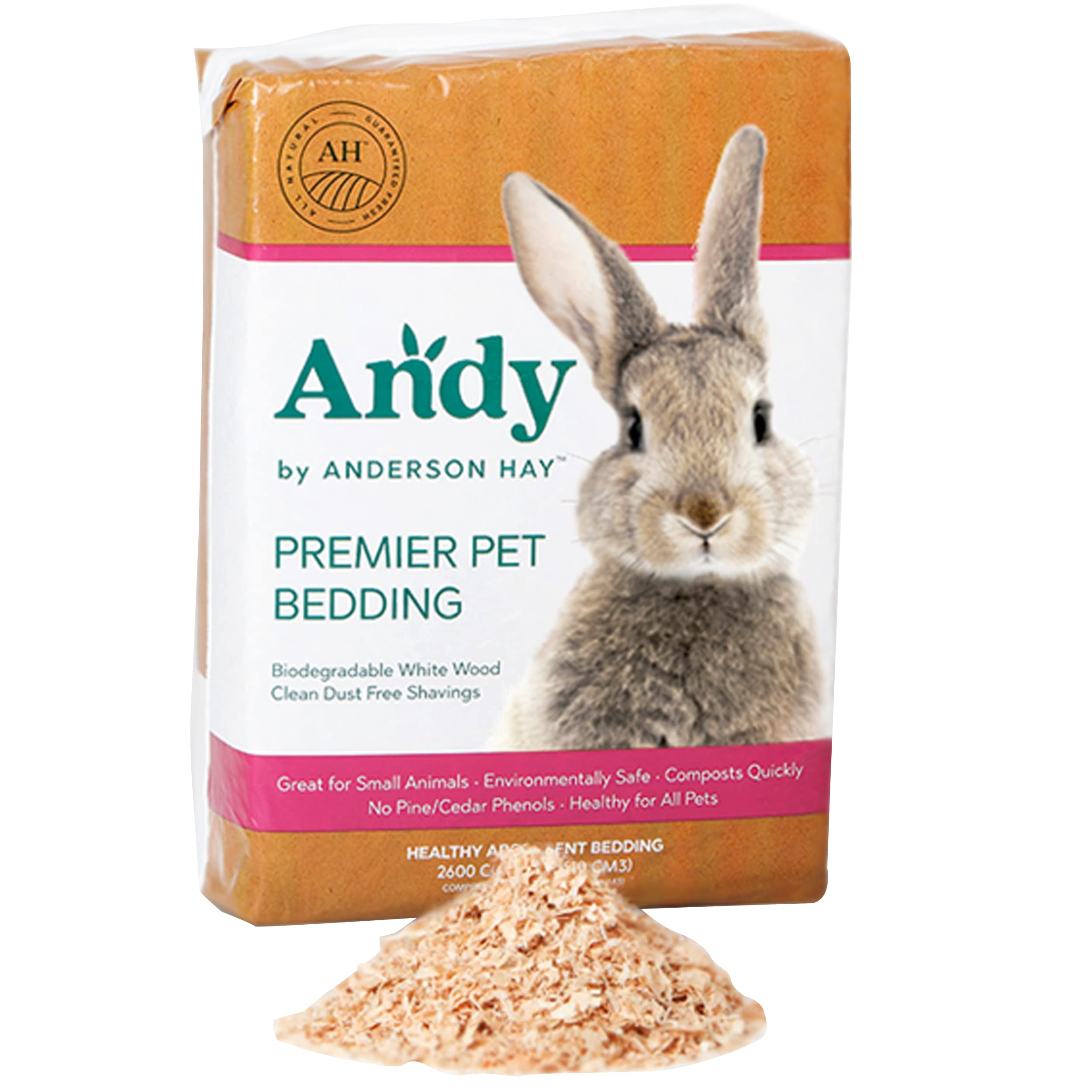 Premium Andy White Wood Shavings Bedding for Hamster, Rabbit & Small Pets - 9.25 lb Natural Soft Nesting Material for Cages & Habitats - Ideal for Comfort, Odor Control & Burrowing