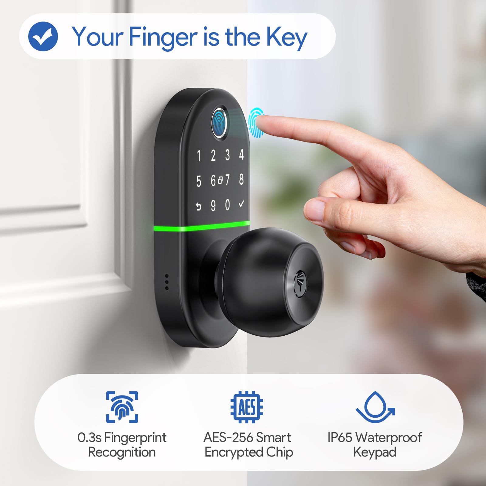 Smart Keyless Entry Door Knob - NICE DIGI Keypad Digital Lock with Fingerprint & Biometric Security | Easy DIY Installation for Home, Office & Rental Properties | Secure Front Door Access Solution
