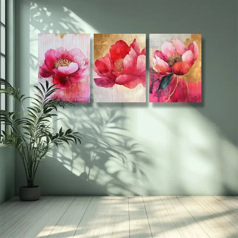 3-Piece Pink Peony Flowers Wall Art Set - Framed Canvas Prints 40x60cm (16x24in) - High Quality Australian-Made Home Decor - Perfect for Living Room, Bedroom & Office Decoration