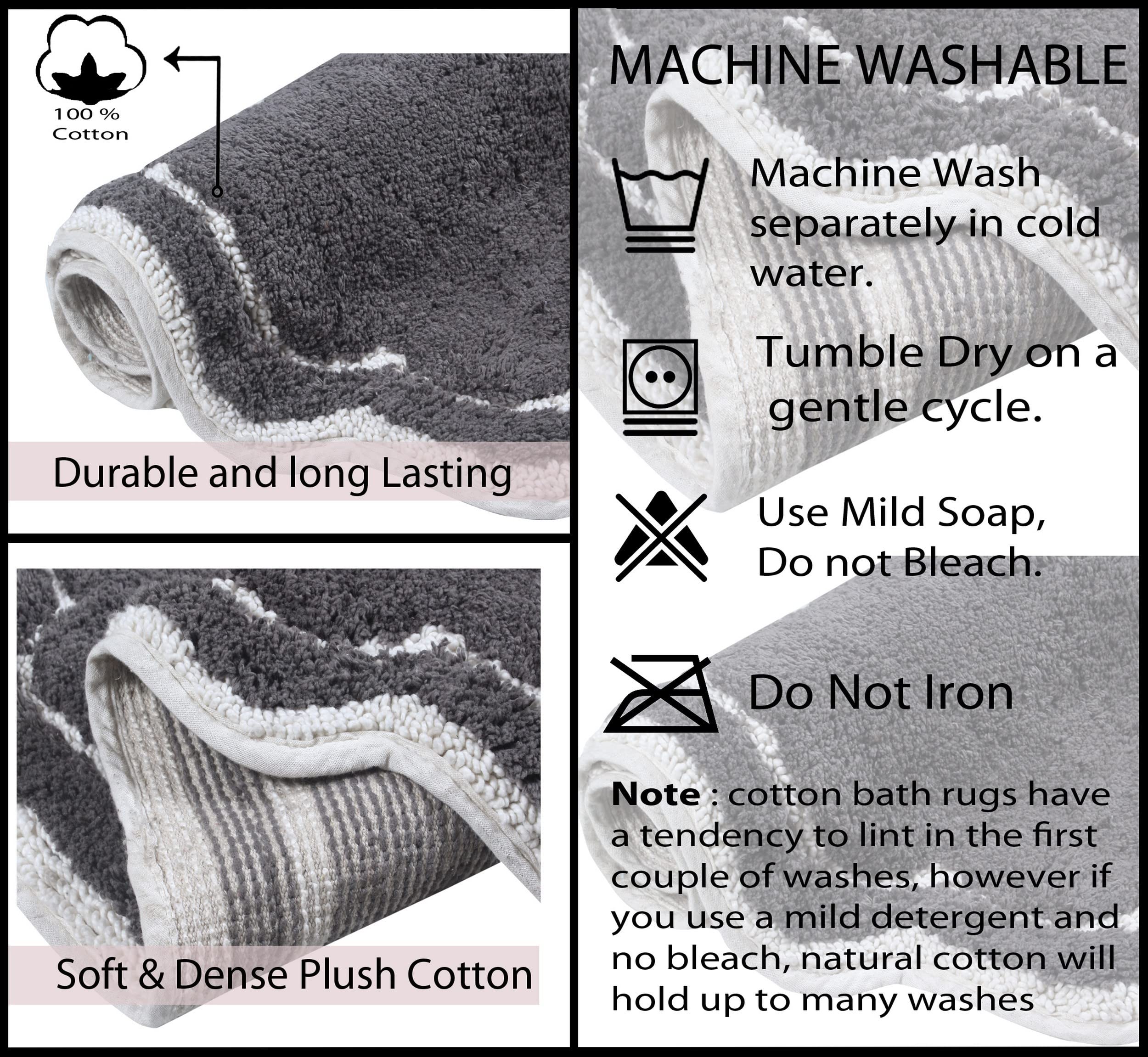 Home Weavers Allure Collection 100% Cotton Tufted Bathroom Rug Set - Soft, Absorbent & Non-Slip Bath Mats for Shower, Tub & Bathroom Floor - Machine Washable 4-Piece Set with Contour in Dark Gray - Perfect for Bathrooms, Spa & Home Decor