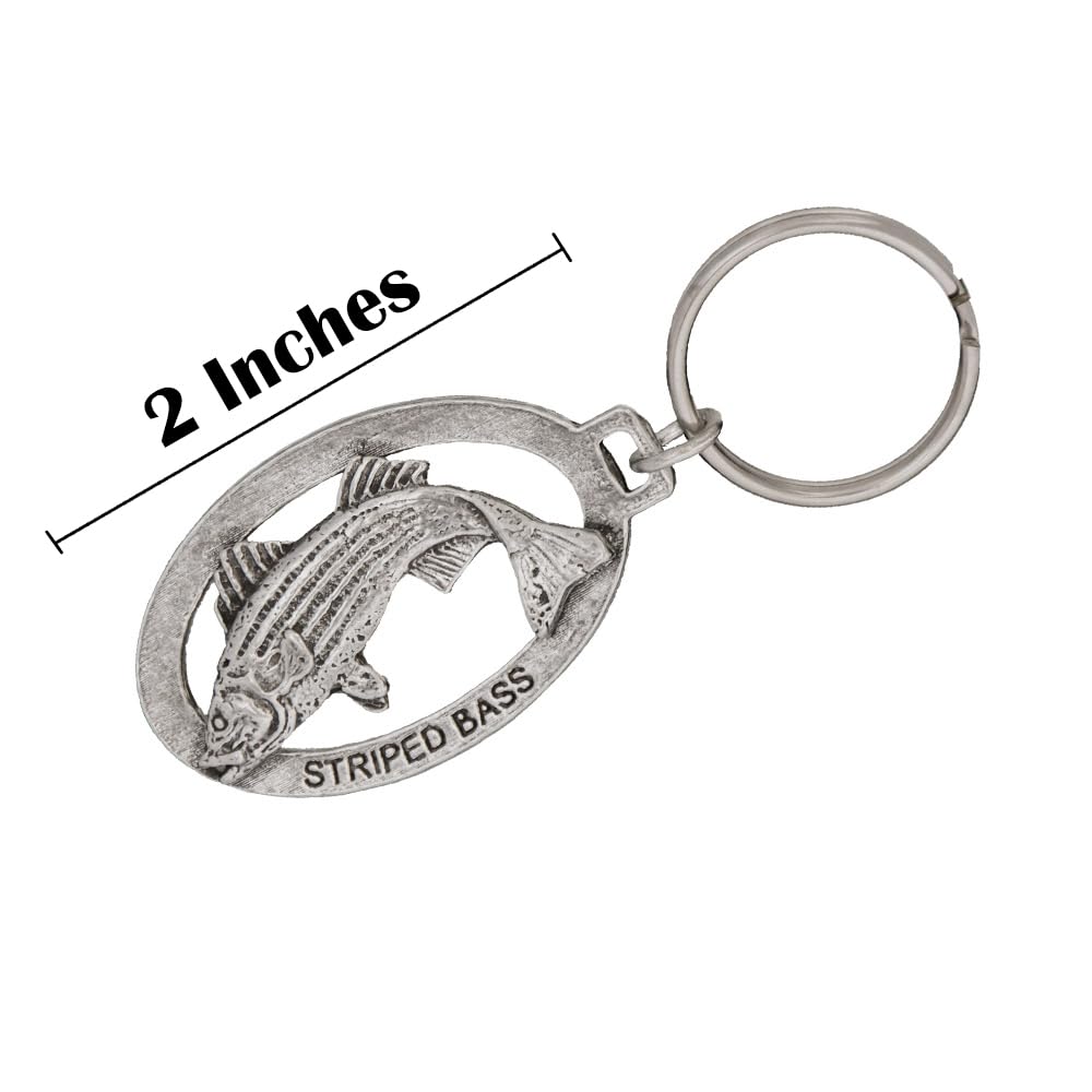 Handmade Pewter Striped Bass Keychain - 2